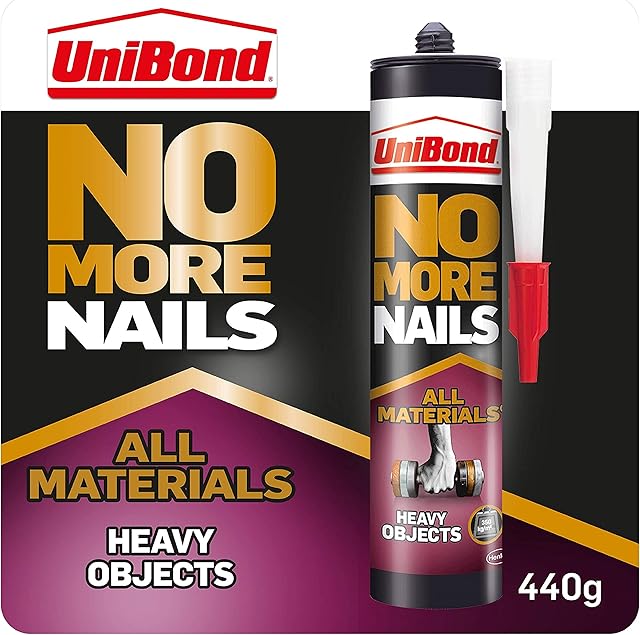UniBond 2492936 No More Nails All Materials Heavy Objects Construction Adhesive, All Materials Grab Adhesive, High Strength Adhesive Bonding, White, 440 g Cartridge