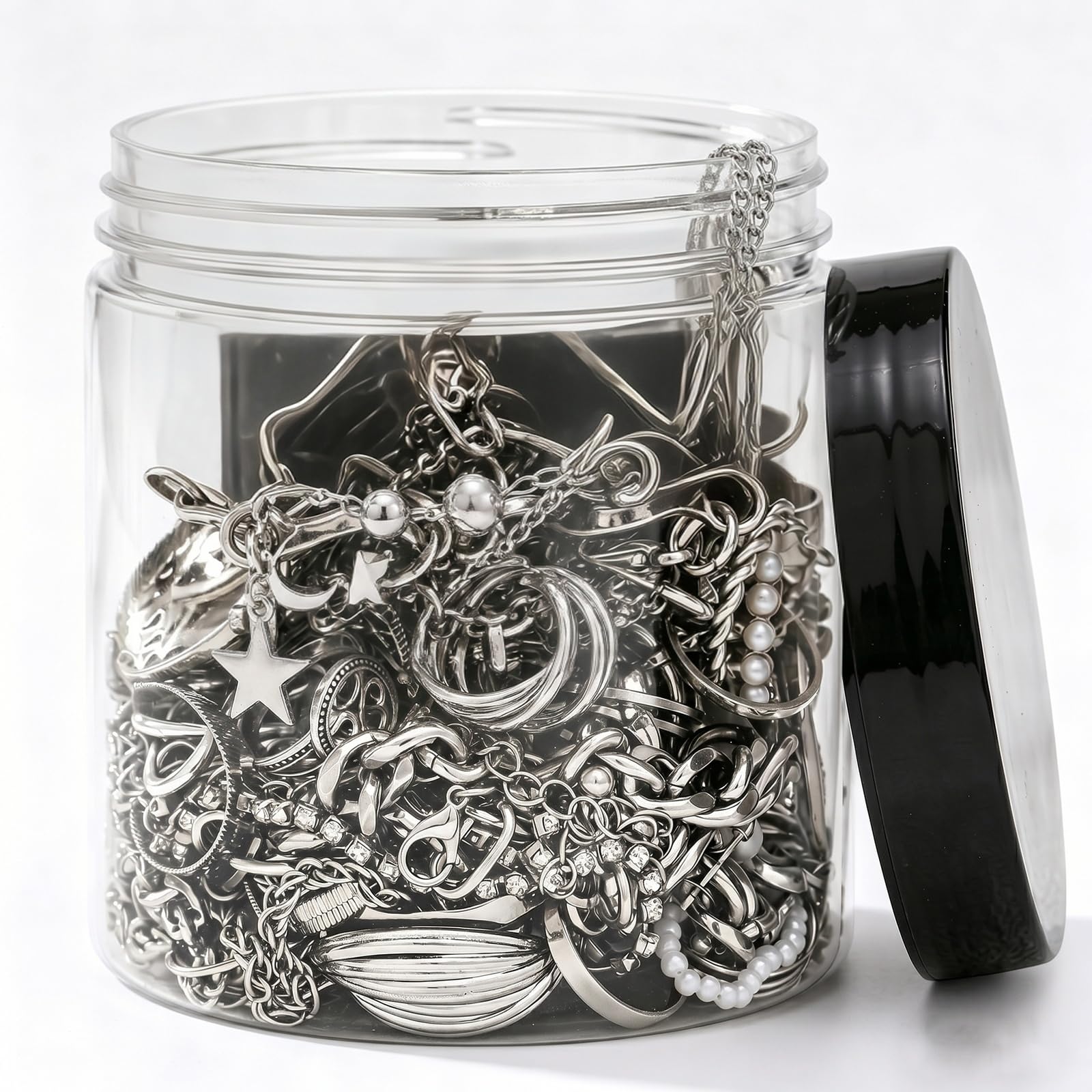 Mystery Jewelry Jar for Women - 56-76 Pce Silver Surprise Fashion Jewelry Box Vintage Gift Set Multi Style with Necklaces Earrings Rings Bracelets, Unique Birthday Friendship Gift for Her