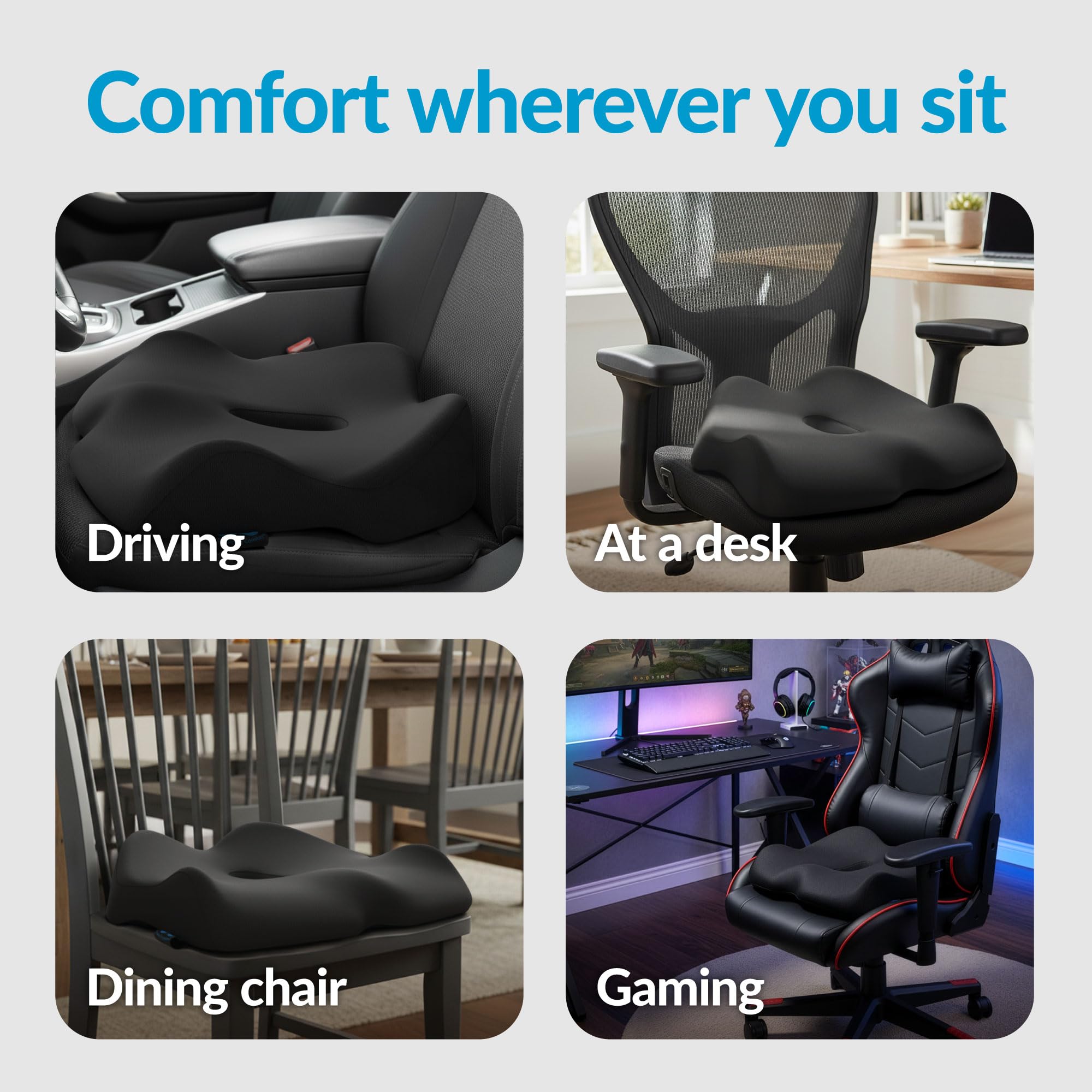 Everlasting Comfort Doctor Recommended Memory Foam Seat Cushion for Office Chairs Car - Ergonomic Office Desk Accessories - — view 5