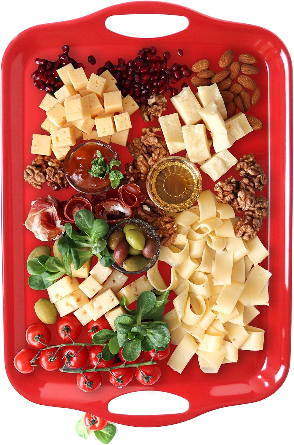 KAQAHIDO Large Melamine Serving Trays for Eating, Set of 2, Red