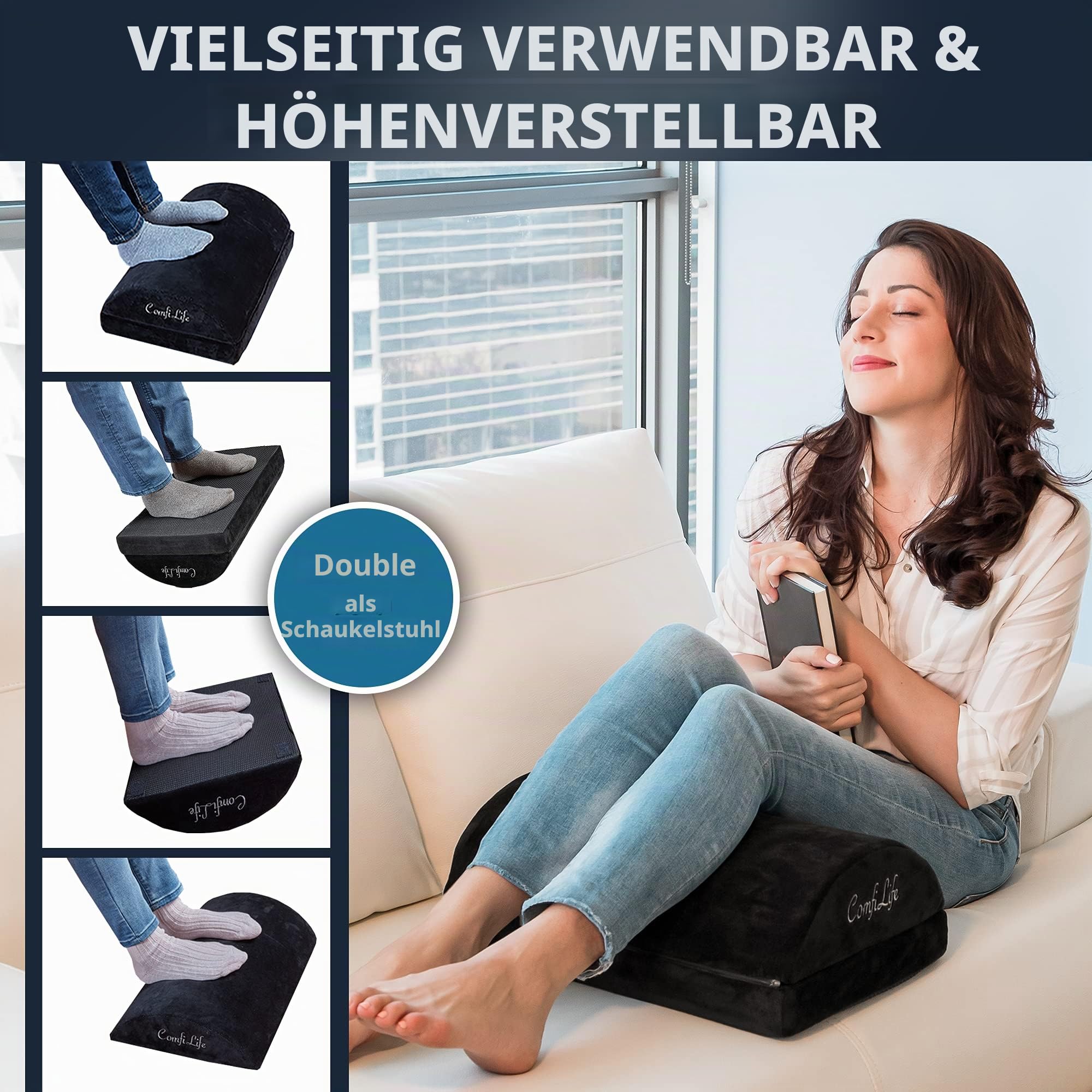 ComfiLife Fußstütze für unter dem Schreibtisch bei der Arbeit,Verstellbare Memory Foam Fußstütze für Bürostuhl & Gaming Stuhl,Ergonomisches Design zur Linderung von Rücken- & Hüftschmerzen (schwarz)