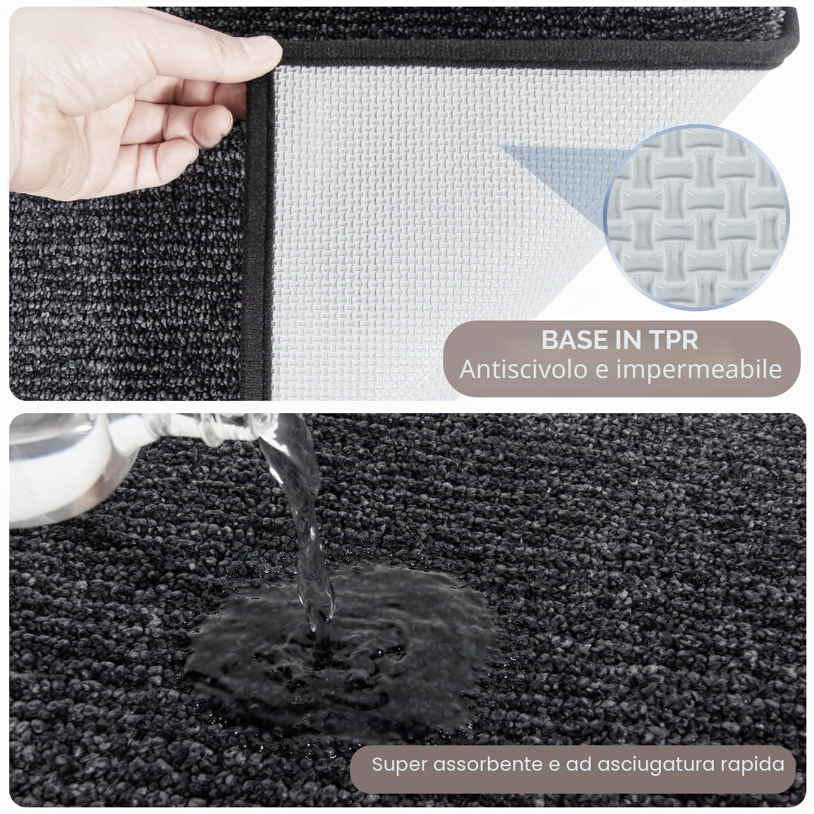 Tappeto Antiscivolo e Lavabile in Lavatrice 60x120cm Semicerchio, Zerbino Interno, Tappetino d'Ingresso Assorbenti per Cane, Corridoio, Bagno, Cucina