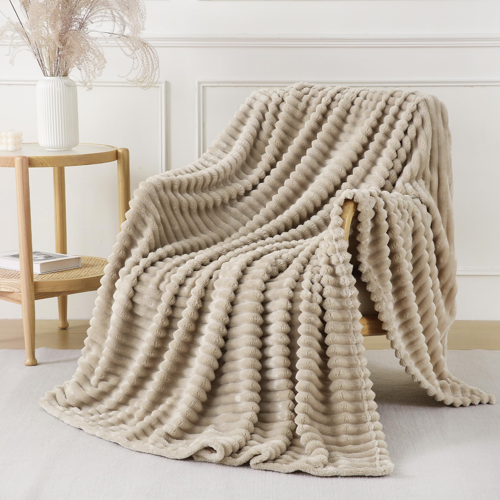 Khaki Striped Throw Blanket - 50x60 Inch