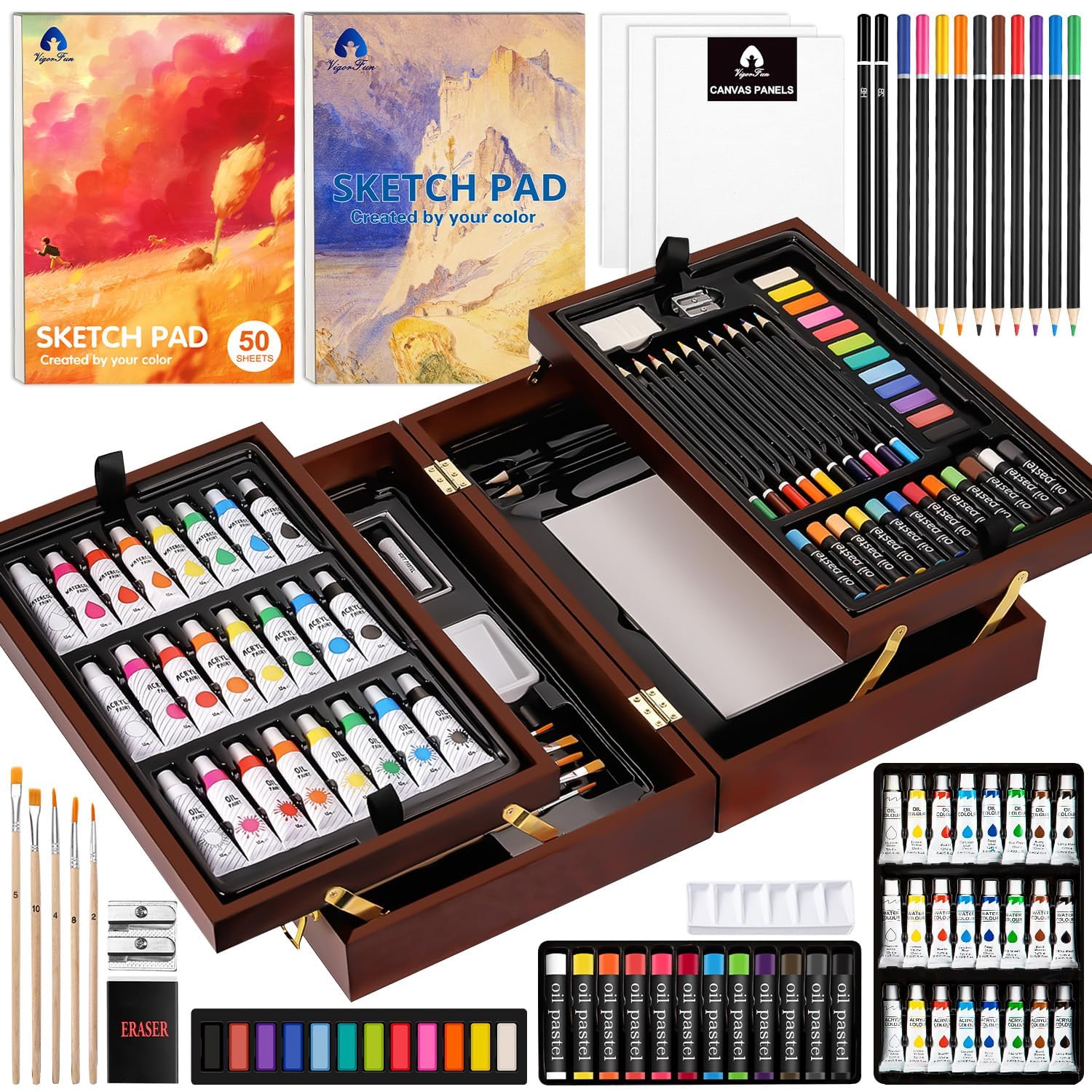Amazon.com: VigorFun Art Supplies, Deluxe Wooden Art Set Crafts