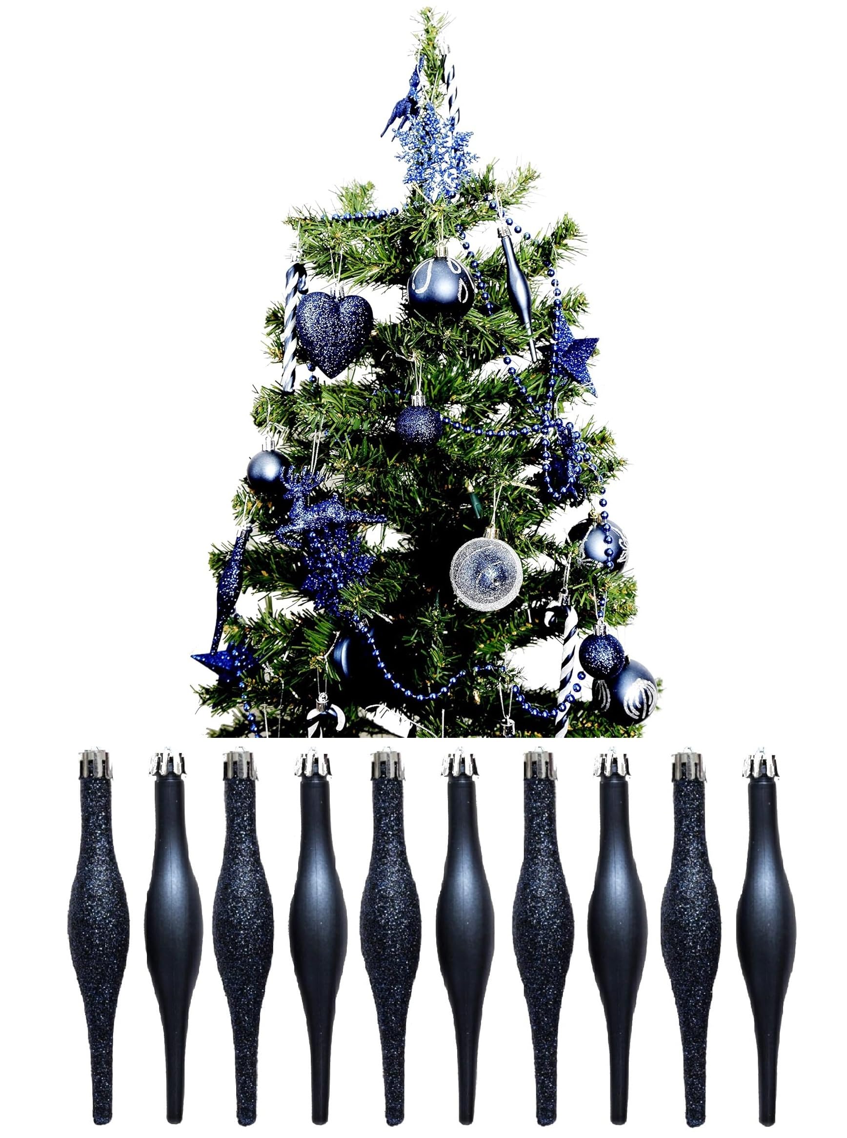 UKDD® NAVY COLLECTION CHRISTMAS DROPLET BAUBLES TREE DECORATIONS GLITTER MATT ICICLES (Pack of 10 Droplets 120mm)