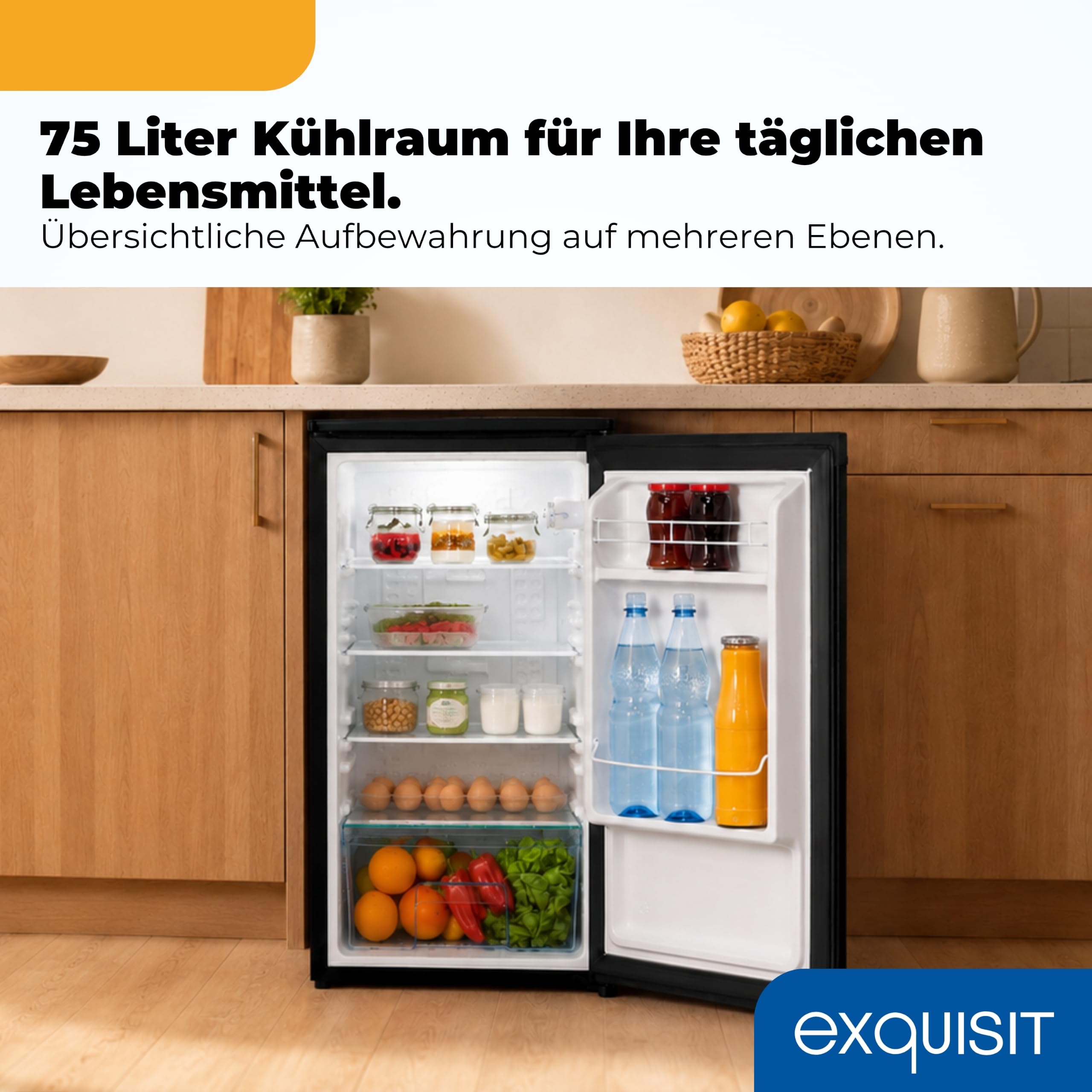 Exquisit Vollraumkühlschrank KS585-V-091E 76 l Energieeffizienzklasse E 41 dB(A) LED-Innenbeleuchtung schwarz