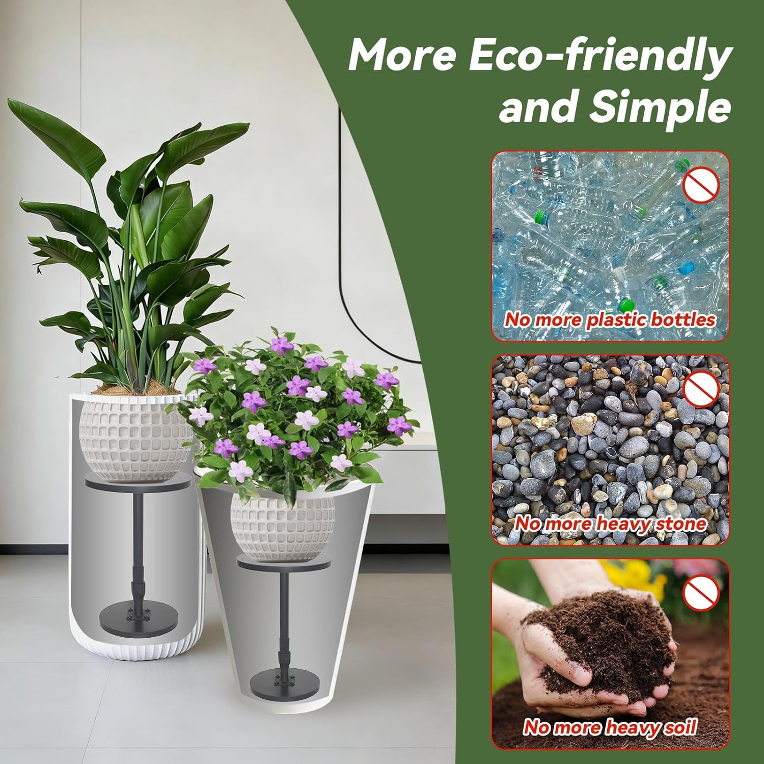 Adjustable Height (12-21") Planter Lift Insert, Plant Risers for Inside Pots, Fits Tall Taper Planters & Large Pots with 6" 8" 10" Base or Top, for Indoor & Outdoor Use (2-Pack)