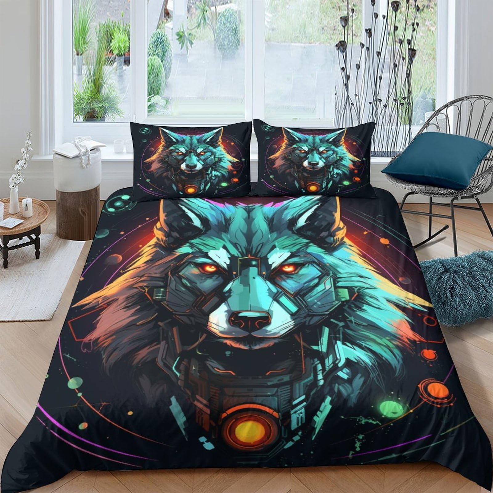 Housse de couette loup king size pour une décoration de chambre moderne