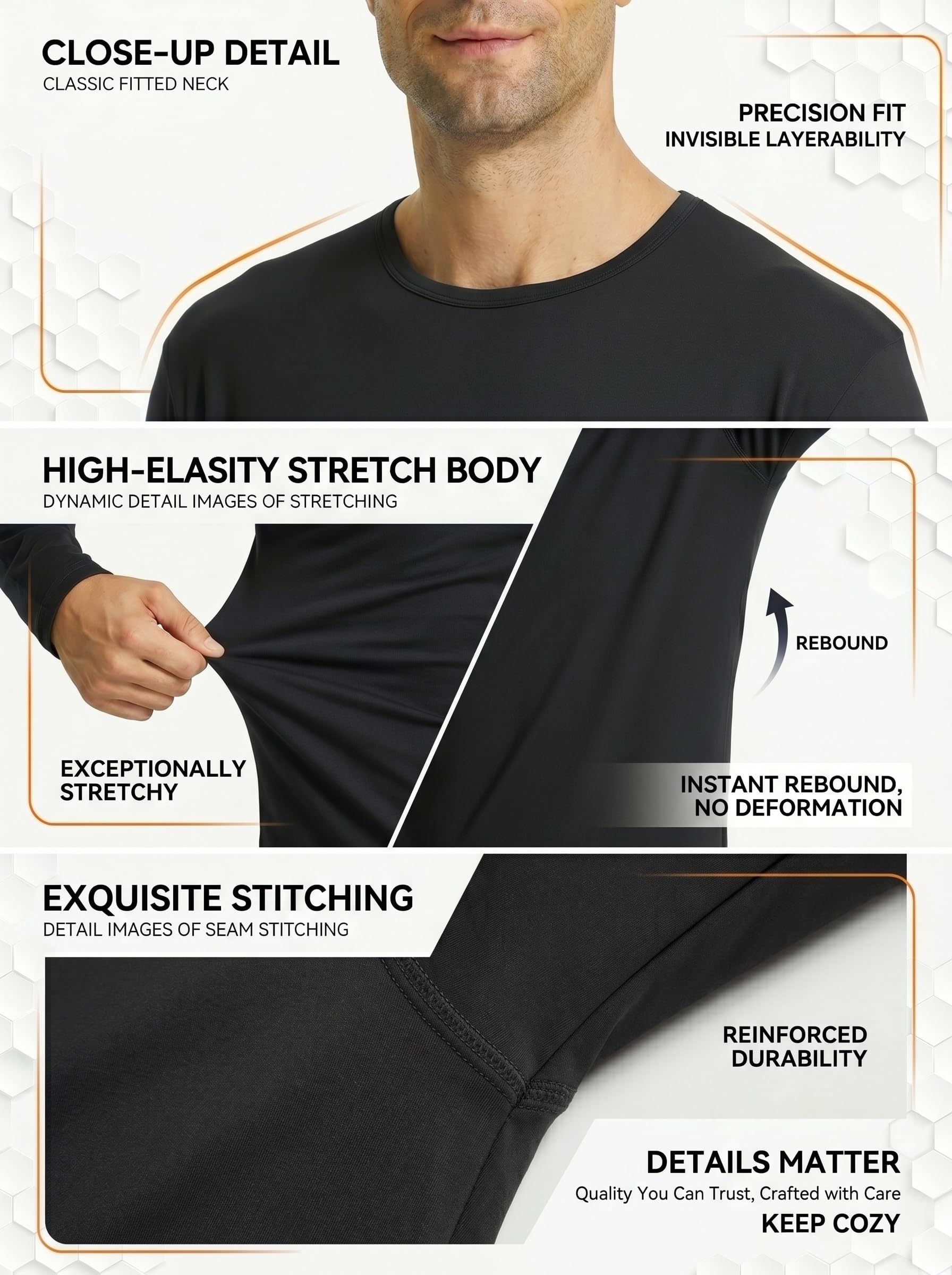 Lot de 2 sous Vetement Thermique Homme Maillot de Corps à Col Rond Manches Longues Hiver sous-Vêtements Haut Chauds Ultra Doux Base Layer