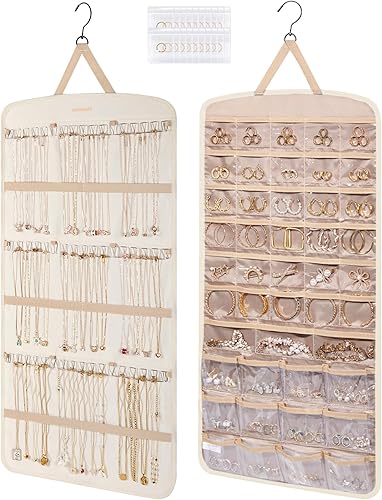 Miniatura 59 de BAGSMART Organizador colgante de joyas, soporte para collares, aretes y anillos, con 20 bolsas de joyería, rollo de almacenamiento de viaje con Negro