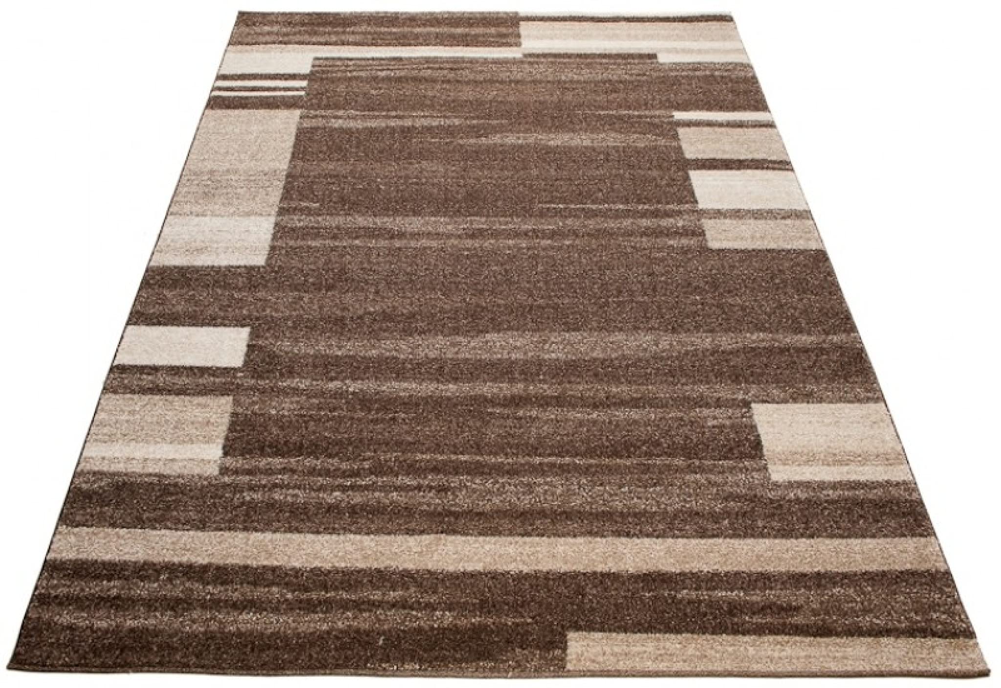 TAPISO Sari Teppich Kurzflor Beige Creme Streifen Vierecke 200 x 290 cm