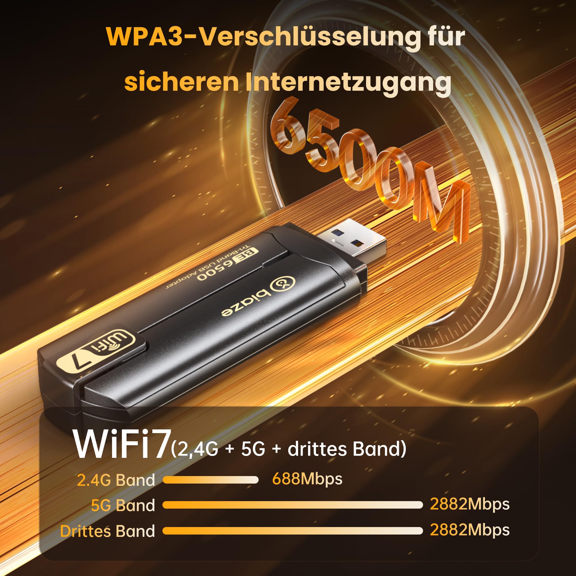 UK20 WiFi 7 Dongle, USB 3.0 WLAN Stick do PC Windows 10/11, 2.4G/5G/6G | szyfrowanie WPA3 | MU-MIMO | OFDMA | adapter Wi-Fi