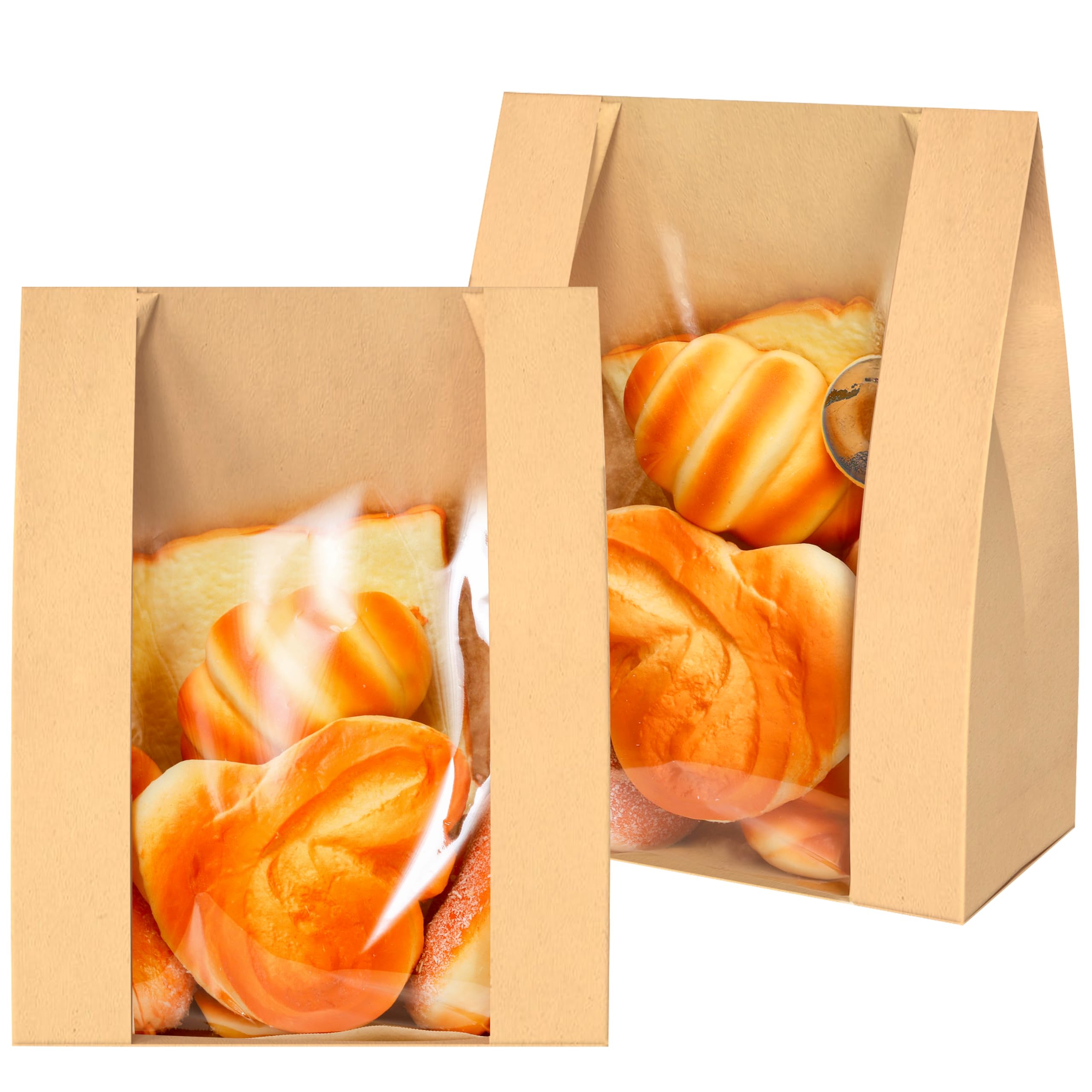 Bolsas Papel Kraft Con Ventana 25 Uds - 26x11x5.5cm, Cierre Clip, Impermeables, Para Galletas, Café, Frutos Secos
