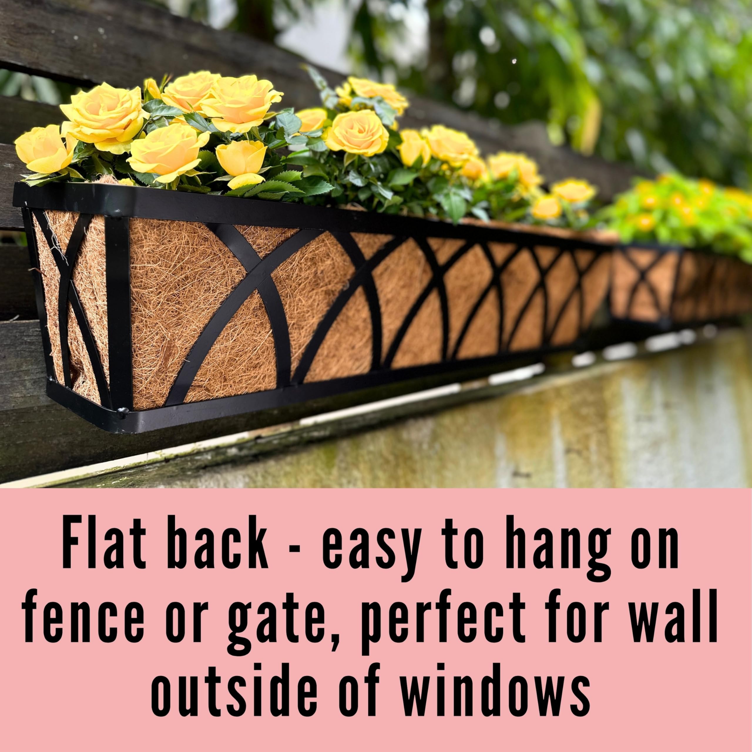 LaLaGreen Outdoor Wall Planters - 48 Inch Window Flower Boxes With Coco Liners (2 Pack, Black Metal)