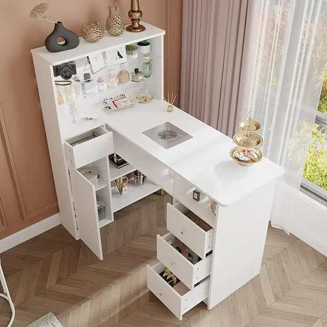 PREMTURE Professional Nail Desk with Electric Dust Collector & Storage, White