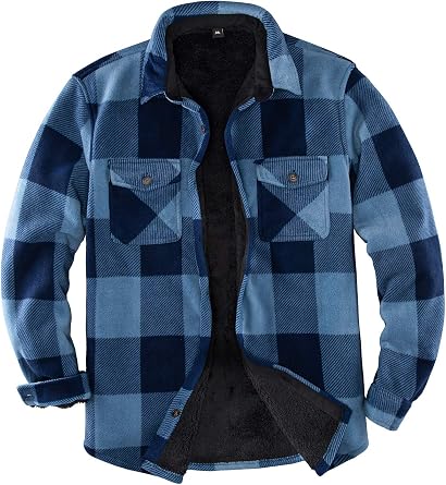 ZENTHACE Mens Warm Sherpa Lined Fleece Plaid Flannel Shirt JacketAll Sherpa Fleece Lined
