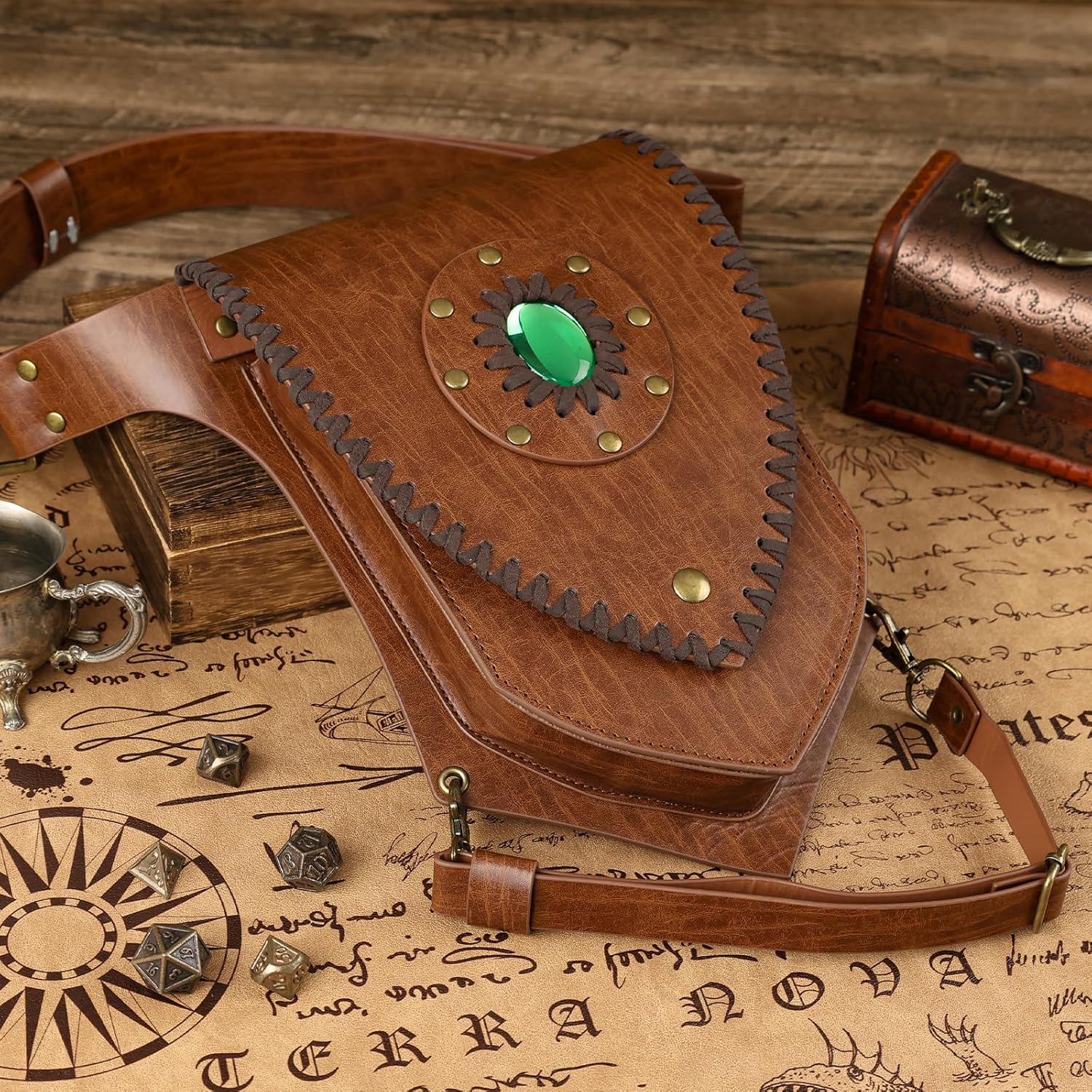 HiiFeuer Medieval Faux Leather Thigh Bag, Adjustable Drop Leg Pouch Renaissance Side Pack Belt Bag Cosplay for Ren Faire (Brown A) - Image 5