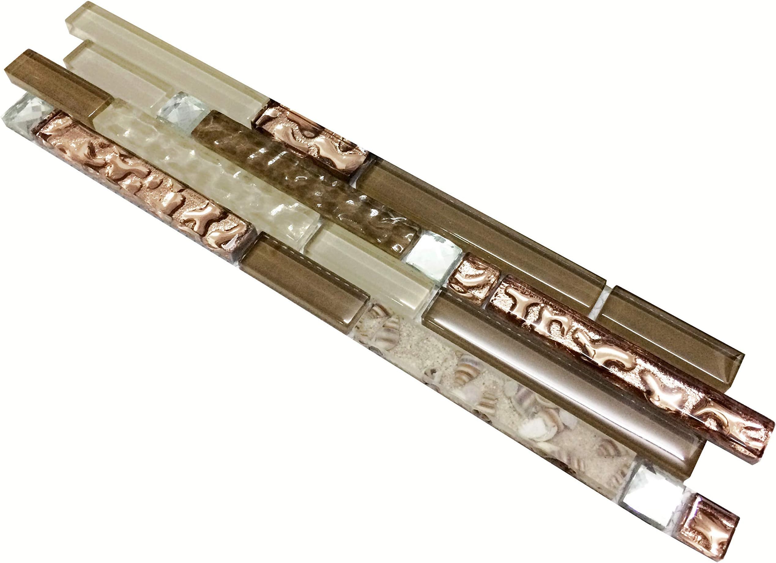 Hominter Tile Sample 3 x 12 Inches: Brown and Rose Gold Glass Tile Backsplash, Silver Crystal Rhinestone Mosaic, Kitchen and Bathroom Wall Tiles KS183