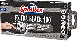 Spontex Extra Black Vinyl Disposable Gloves, Powder-Free and Latex-Free, Multi-Purpose, in a Practical Dispenser Box, Size M, Pack of 100, Black