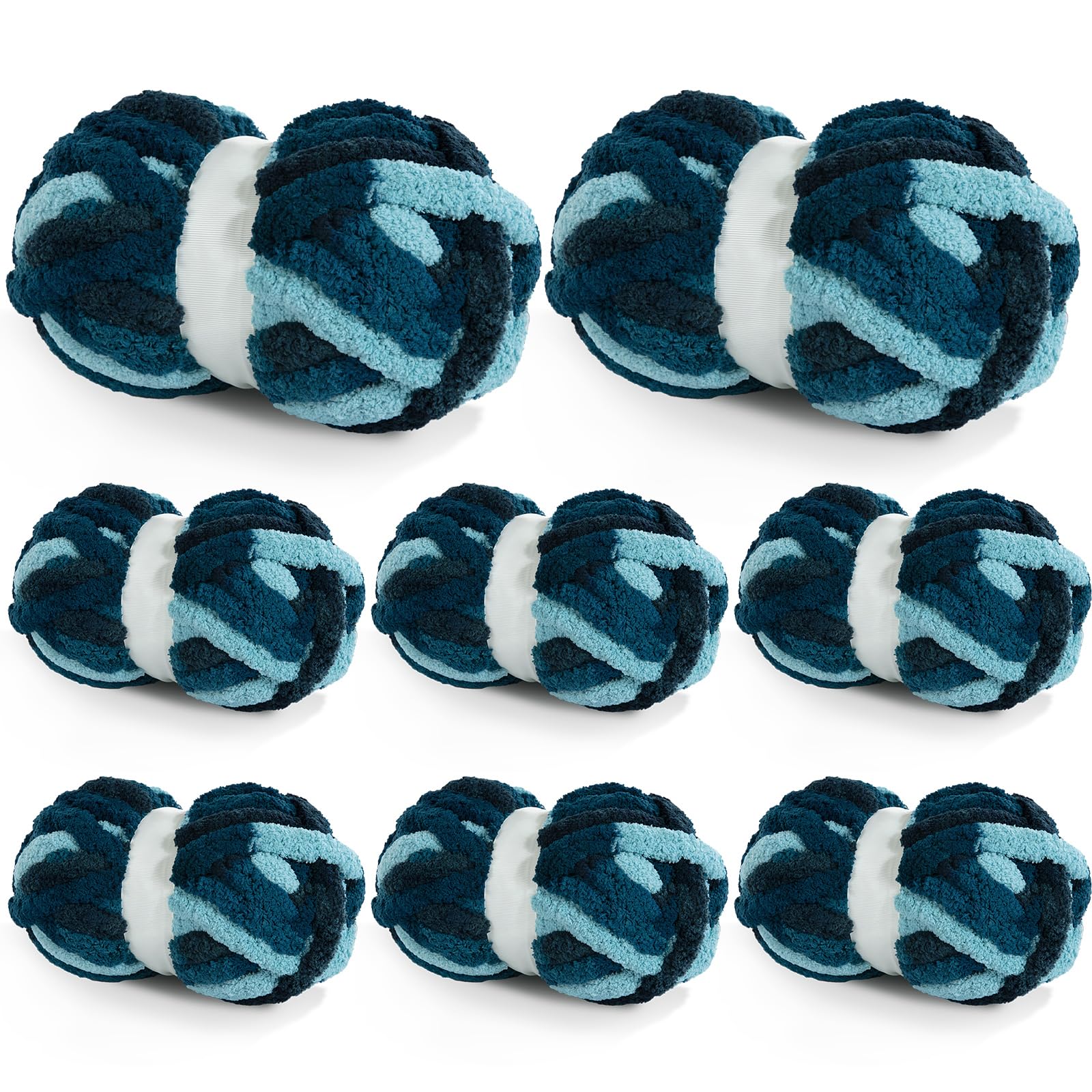 8 Pack Tie Dye Chunky Chenille Yarn for Crocheting & Knitting, 26yds 7.5 oz Each Skein Soft Fluffy Kitting Yarn Set, Multi Color Plush Yarn for Handcrafts Weaving Making Blankets