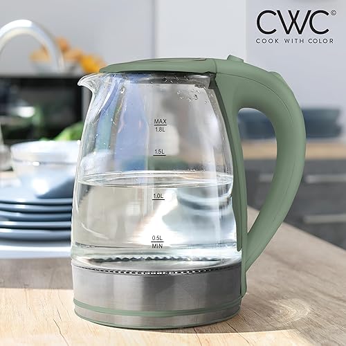 Miniatura 10 de COOK WITH COLOR Hervidor eléctrico de vidrio 1.8L - Hervidor rápido, diseño elegante y características de seguridad - Perfecto para rápido y fácil,