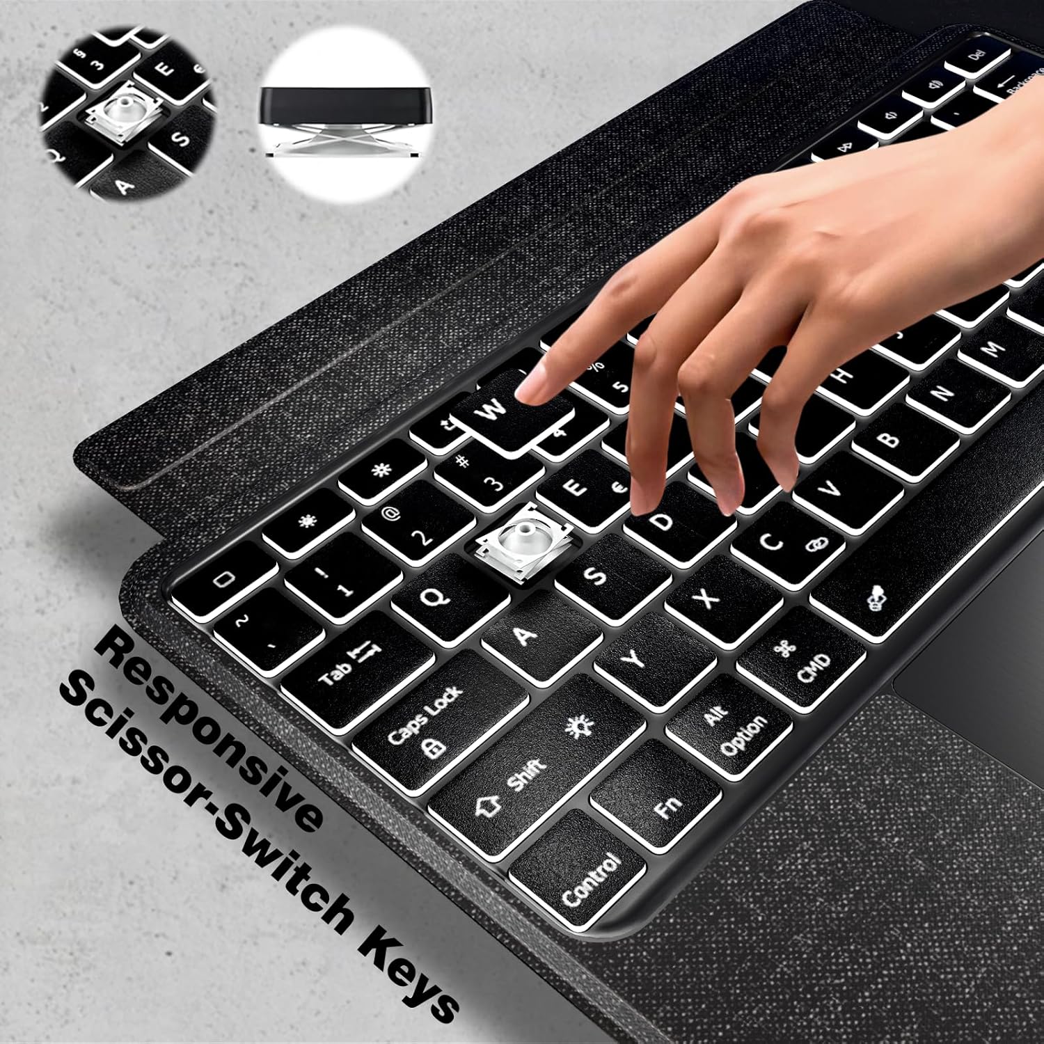 Doohoeek Keyboard Folio displaying various 7-color backlit key options.