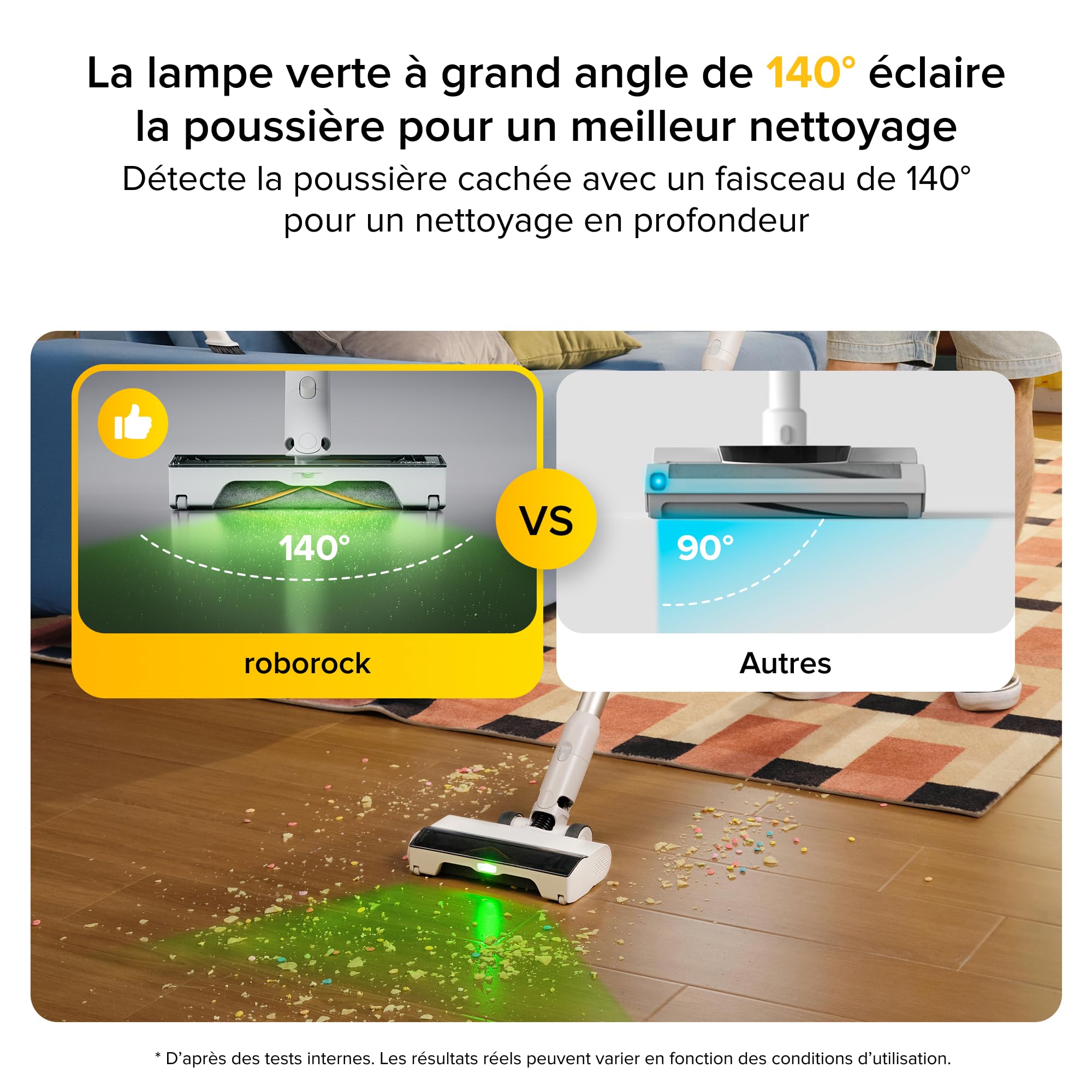 roborock H60 Aspirateur Balai sans Fil, 115 AW, 60 Min d’Autonomie | Tube Pliable 180°, LED Détecte‑Poussière, Brosse Anti‑Emmêlement pour Tapis, Sols et Poils d’Animaux, Léger et Polyvalent