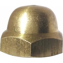 12-24 Hex Cap Nuts, Solid Brass, Grade 360, Commercial, Plain Finish, Quantity 25