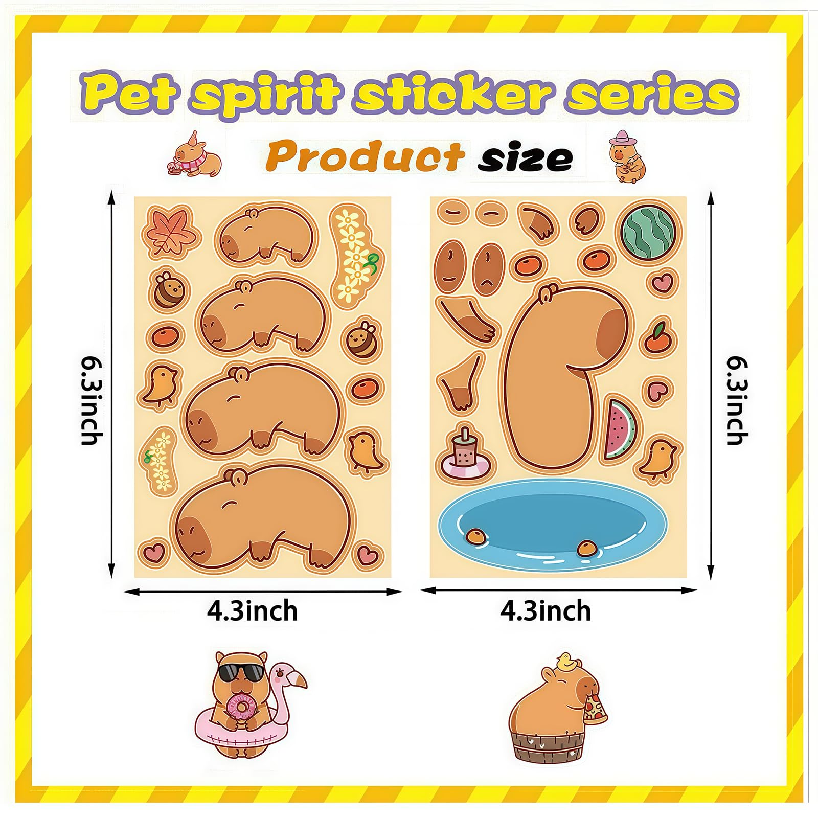 Capybara Sticker,24 Sheets Make a face Animal Stickers,Cute Kawaii Vinyl Animal Decals Make Your Own DIY Stickers for Kids Goodie Bag Stuffers Waterproof and Reusable Stickers for handcrafts - Image 3
