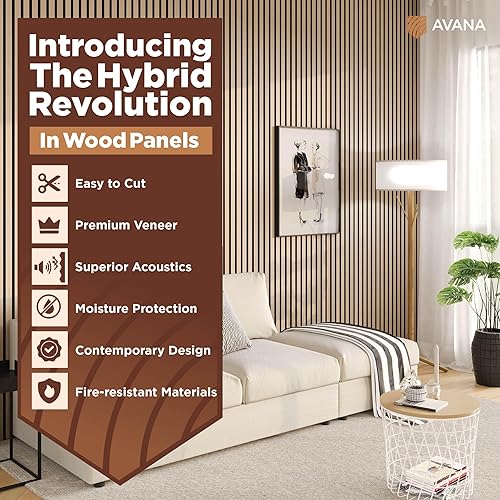 Miniatura 2 de Avana Paneles de pared de madera acústica, 94.4 x 12.6 pulgadas, 4 unidades, paneles acústicos de roble blanco, paneles de pared para decoración de