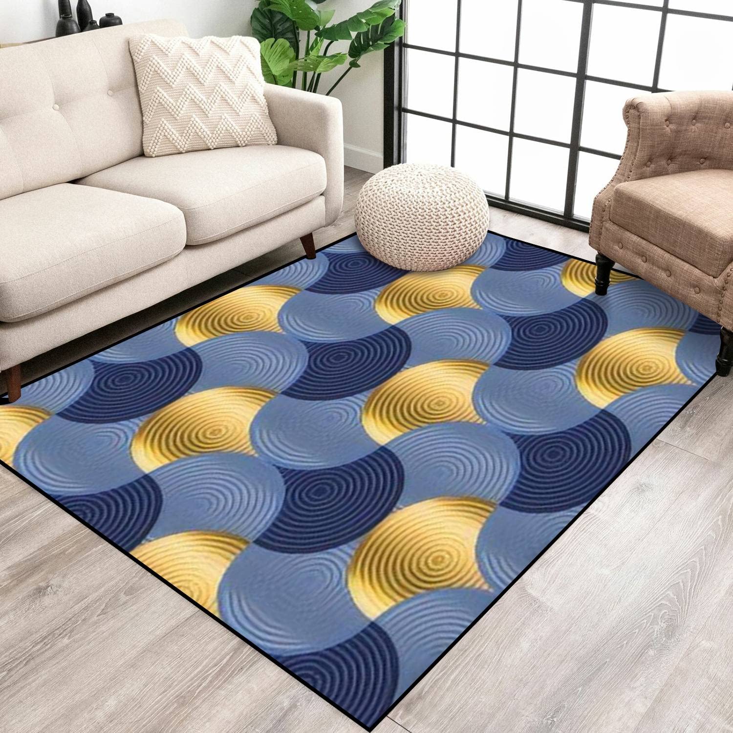 Area Rug Retro Vibes Luxury Water Waves Seamless Blue sea Water Wave Art Deco Soft Non-Slip Carpet Floor Mat Runner Rug Yoga Mat Indoor Outdoor Home Decor for Living Room Bedroom Kids Room