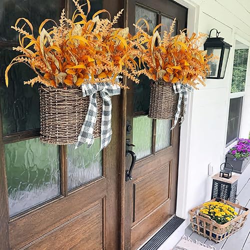 Miniatura 5 de 3 piezas de flores artificiales de otoño, flores artificiales para decoración, ramo de otoño, hojas de arce, arreglo floral de trigo, ramas de