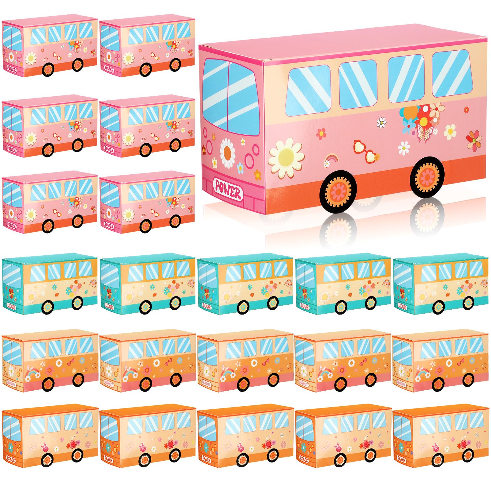 TecUnite24 Pcs Groovy Party Favor Boxes Hippie Party Favors Groovy Decorations Hippie Bus Treat Goodie Candy Paper Boxes Truck Shaped Candy Box Decoration