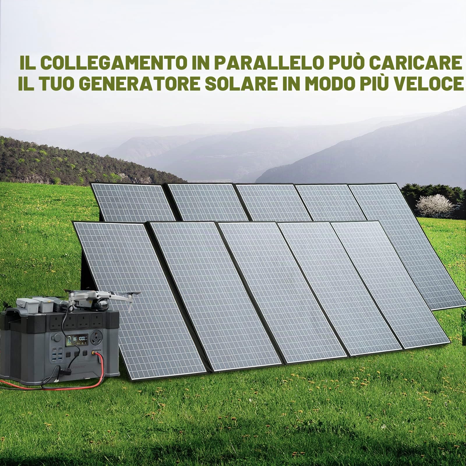 ALLPOWERS Pannello Solare Pieghevole 400W,Caricatore Solare Portatile,Con Prolunga Solare, XT60/DC,Kit di ricarica solare,per Generatore Solare Portatile,Campeggio,Campeggio Giardino Balcone