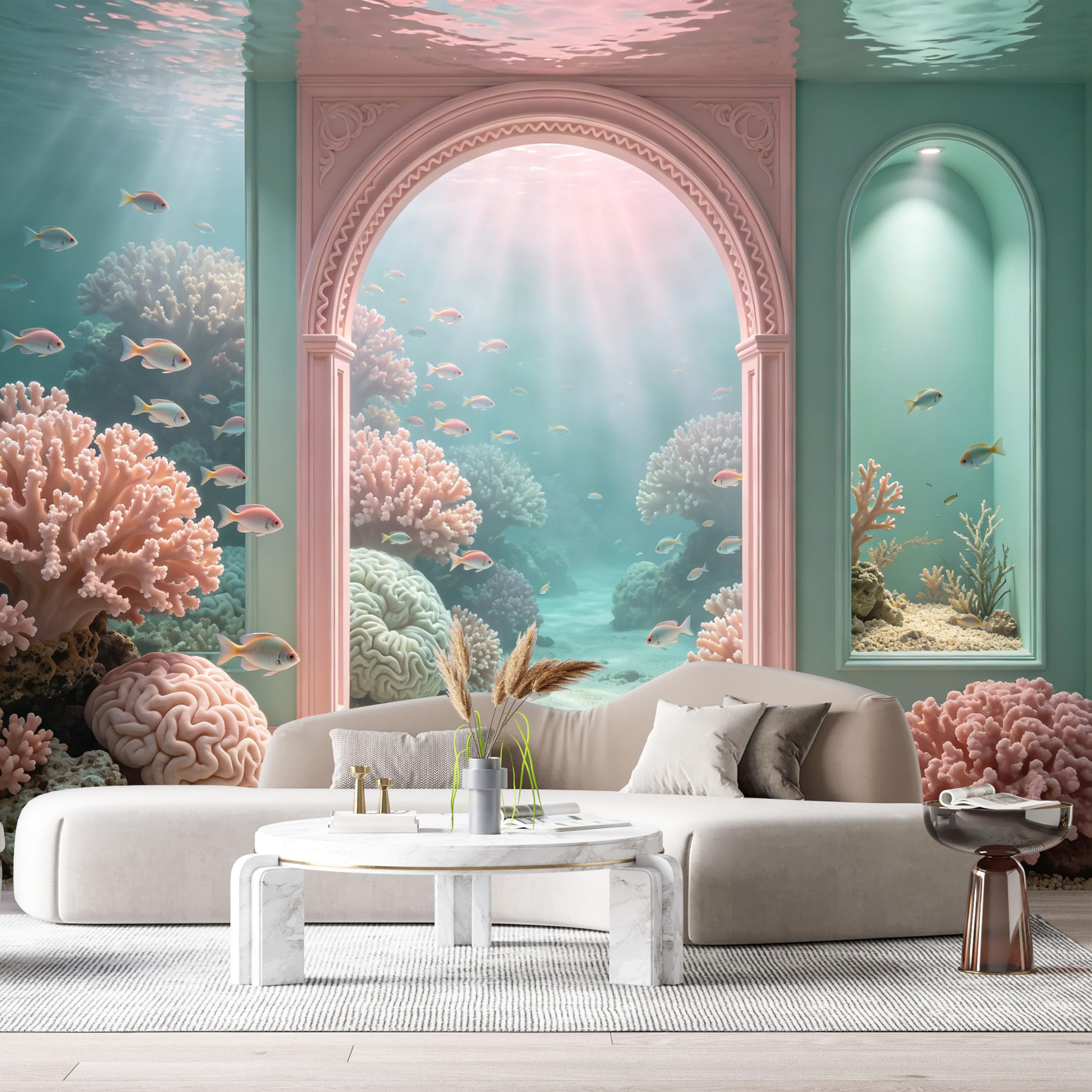 Custom Size Wall Murals Ocean Marine Coral Reef Underwater 3D Trompe L'Oeil SelfAdhesiveWall Fabric Removable Wallpaper Wall Decor for Living Room Bedroom Bathroom
