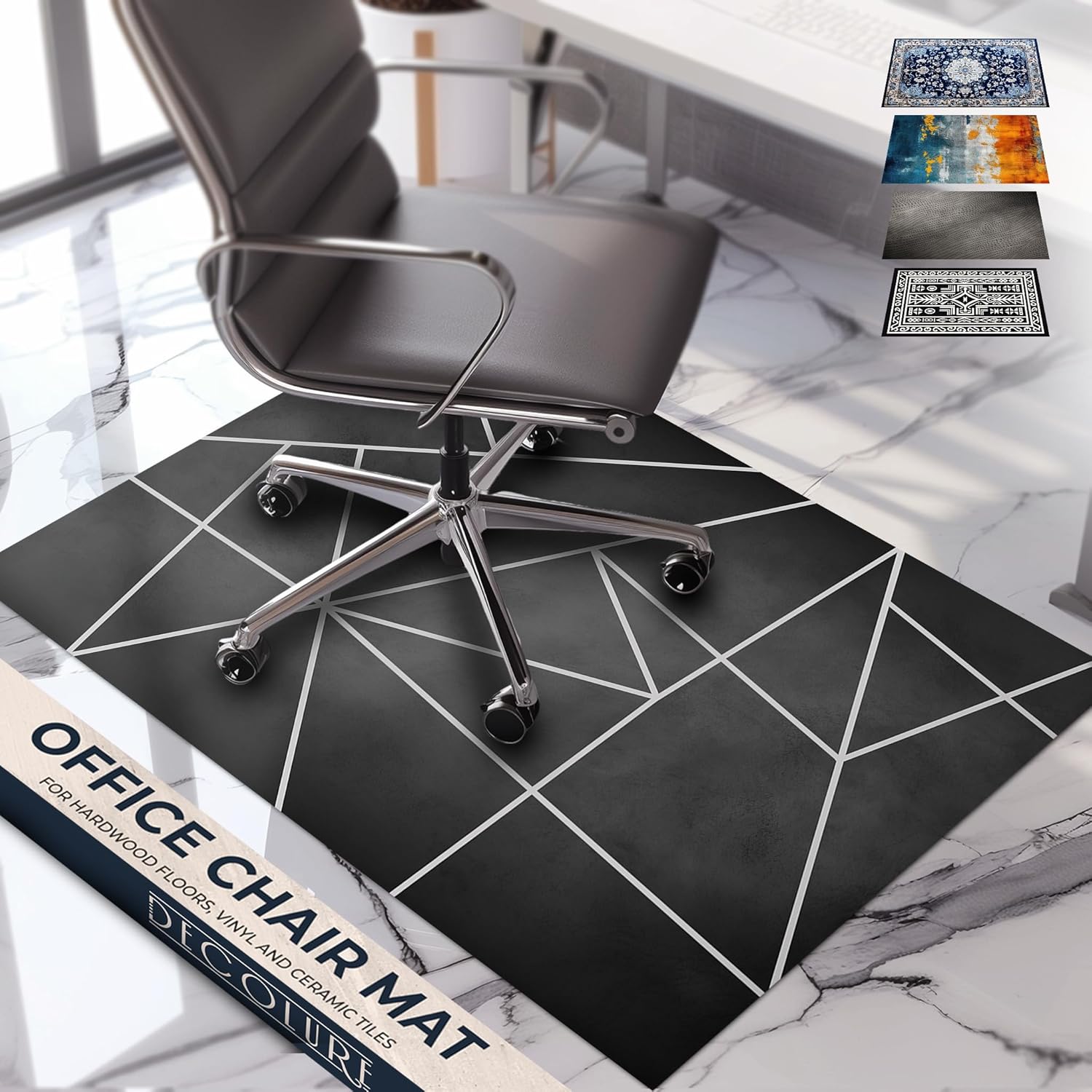 DECOLURE Office Chair Mat for Hardwood Floor, 36"x48", Computer Desk Chair Mat for Hard Floor, Desk Rug for Home, Noise Reducing Rolling Chair Mat, Smooth Anti-Slip Floor Protector (Modern Black)