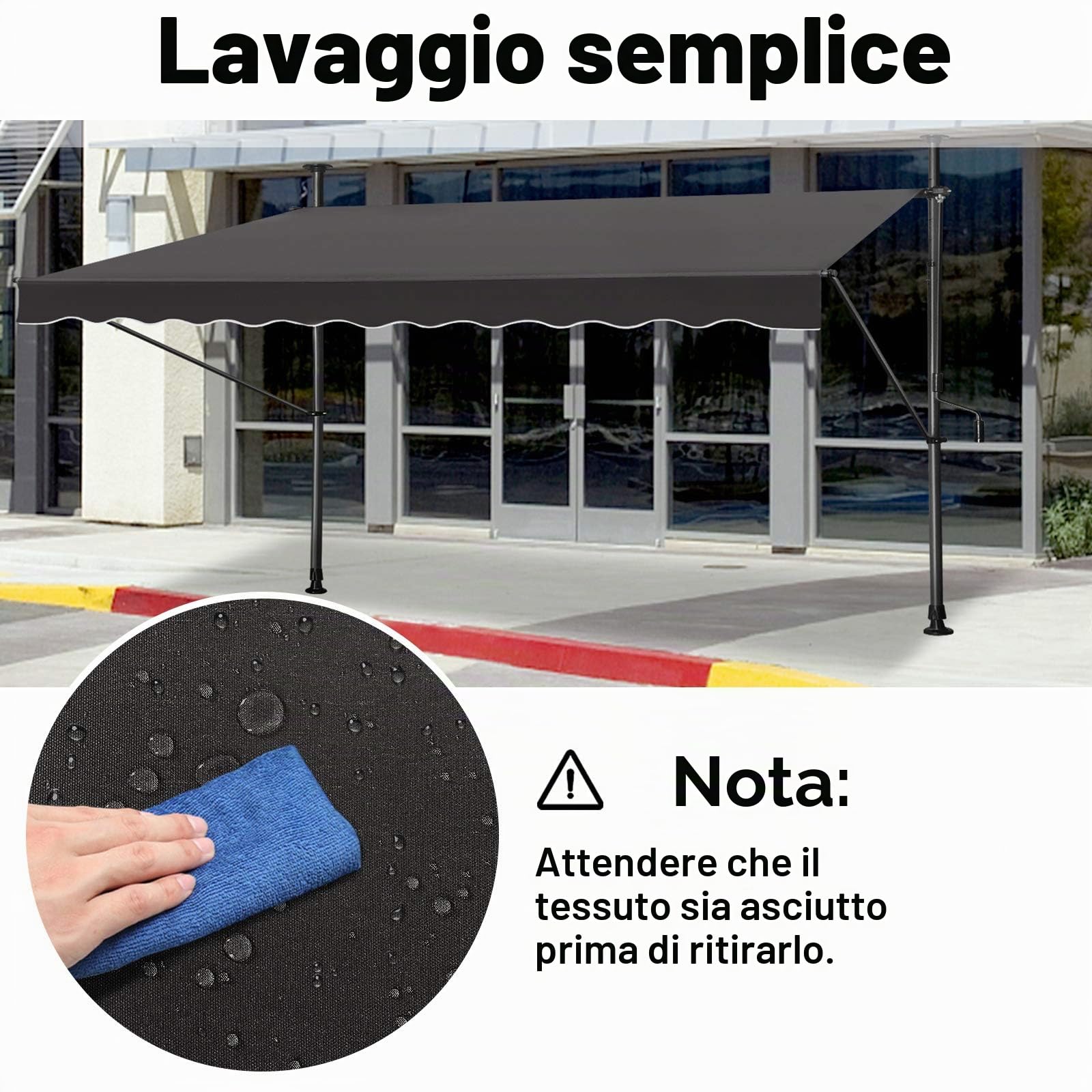 LZQ - Tenda da sole a clip per balcone, tenda retrattile manuale, manovella, regolabile in altezza, resistente ai raggi UV, senza fori, 100% poliestere, grigio scuro, 200 x 120 cm