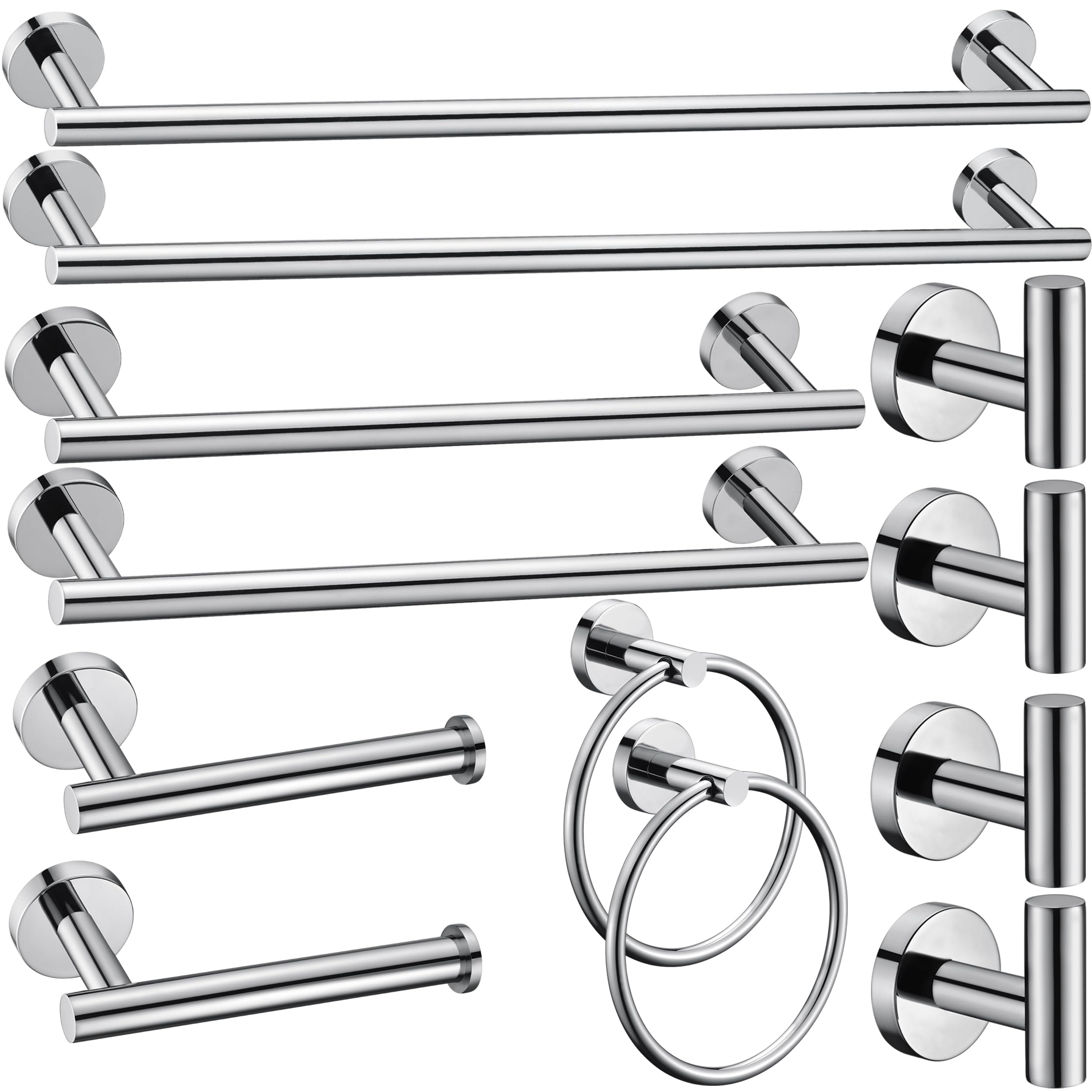 6 Pieces Brushed Nickel Bathroom Hardware Accessories Set Hand Towel Ring 16&23.6 inch Round Towel Bar Silver Toilet Paper Holder Towel Hooks 2 Pieces SUS 304 Stainless Steel,Heavy Duty,Wall Mounted — Amazon image 9