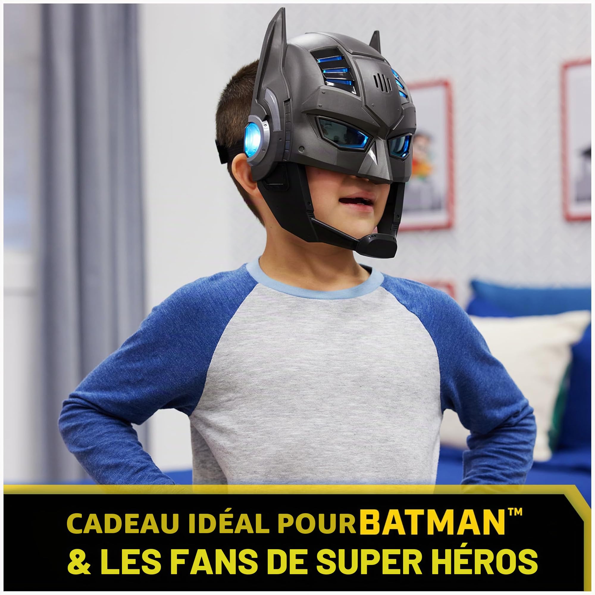 DC Comics Masque de Batman armure Up avec visière, plus de 15 sons et phrases, lumineux, piles incluses, costume de super héros, jeu de rôle pour garçons et filles à partir de 4 ans