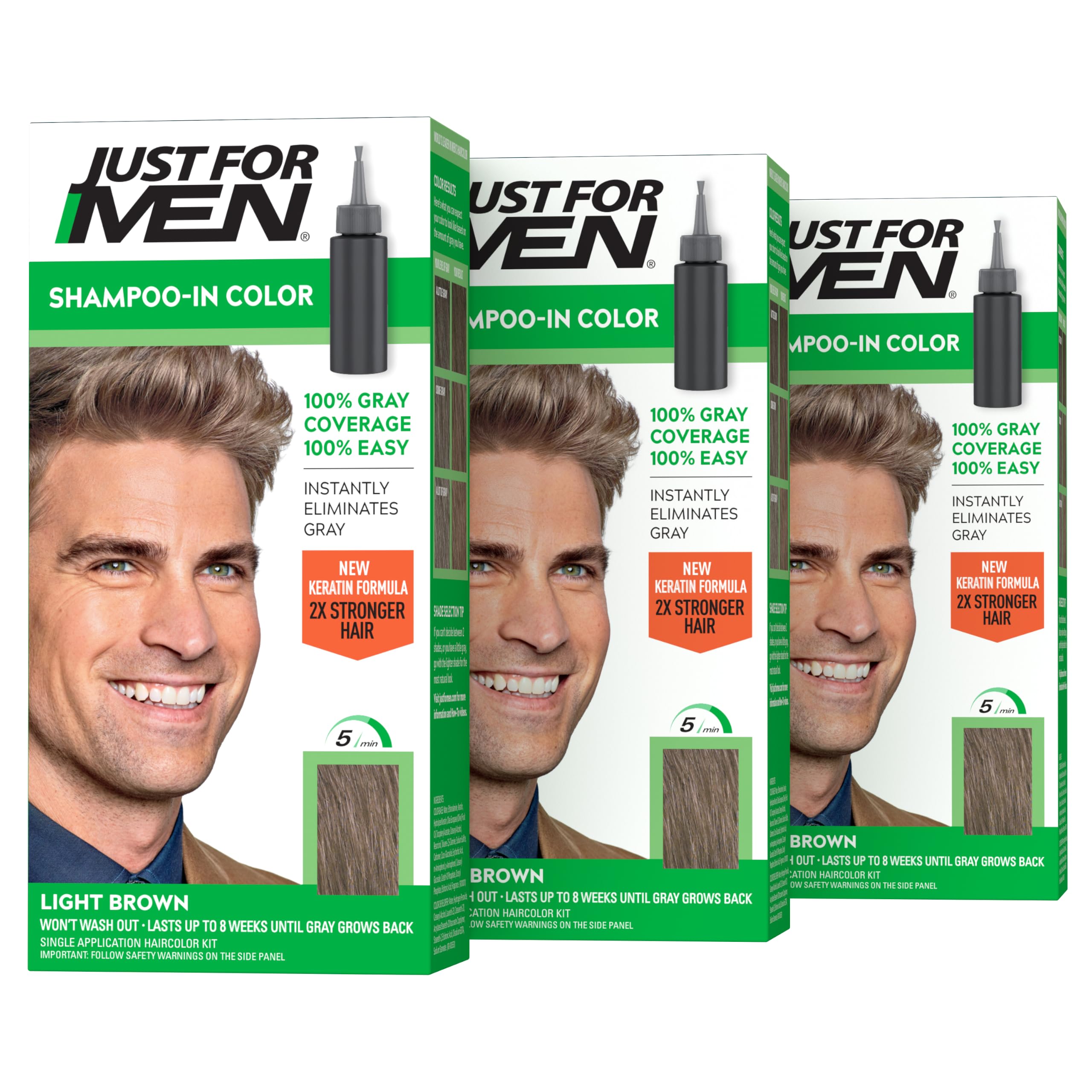 Just for Men Shampoo-In Hair Color Light Brown 25 1 application (Pack of 3)-image-20
