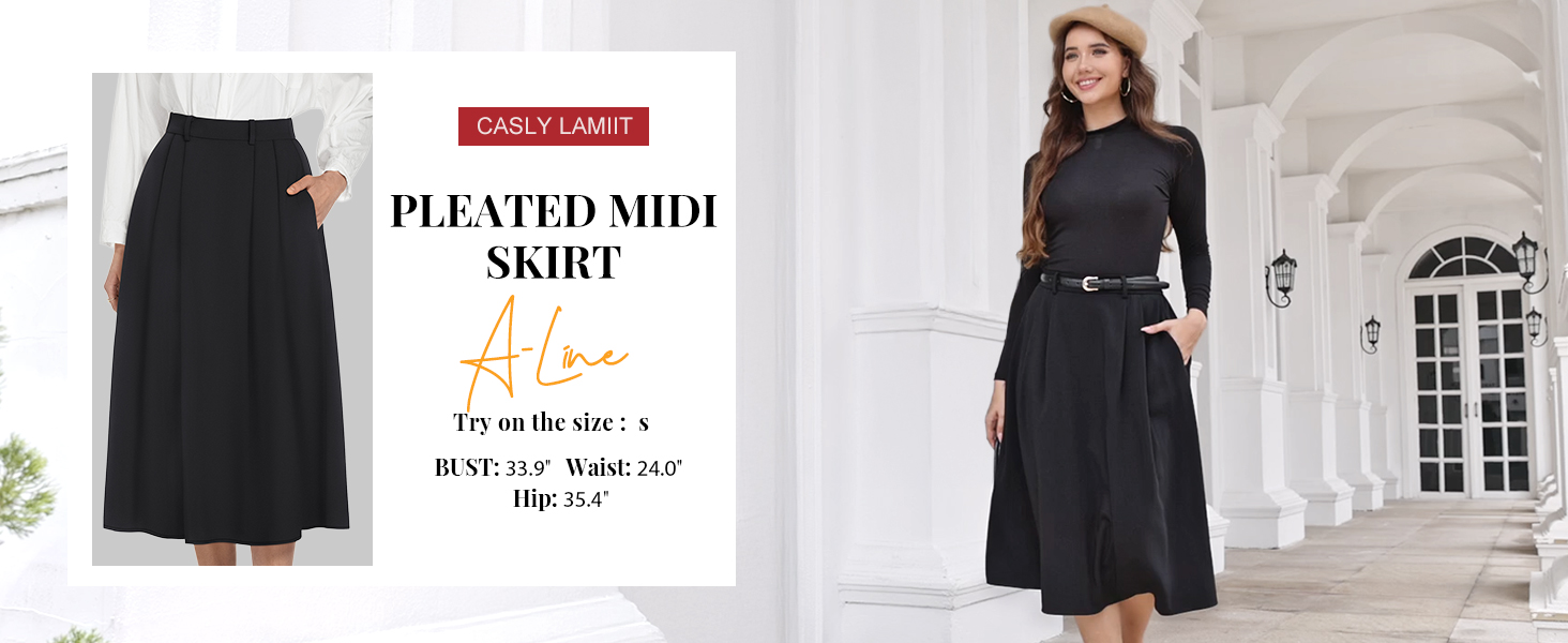 Casly Lamiit Womens High Waisted Midi Skirts Summer Dressy A Line