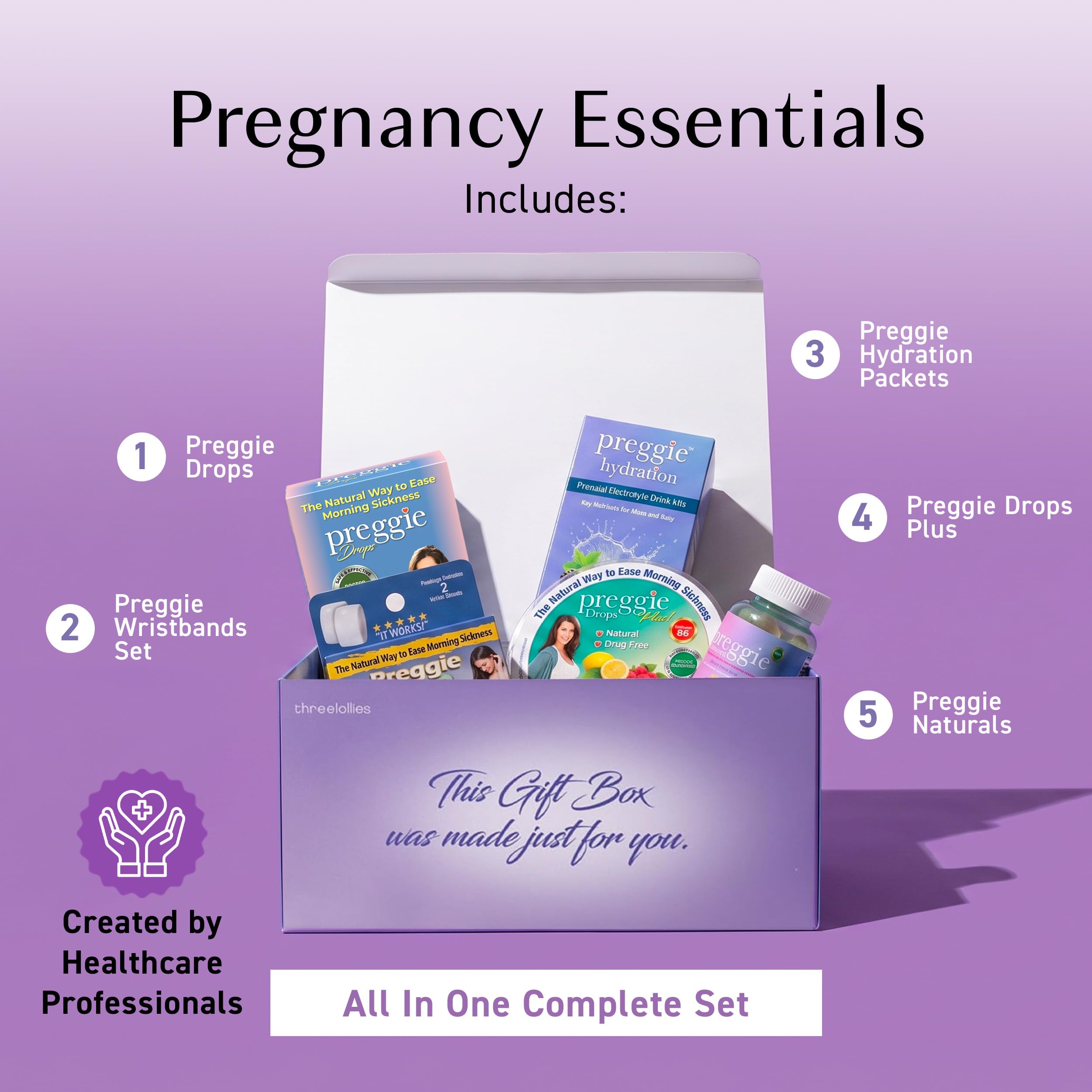 Three Lollies Preggie Morning Sickness Gift Box, Pregnancy Essentials Set — Amazon image 3