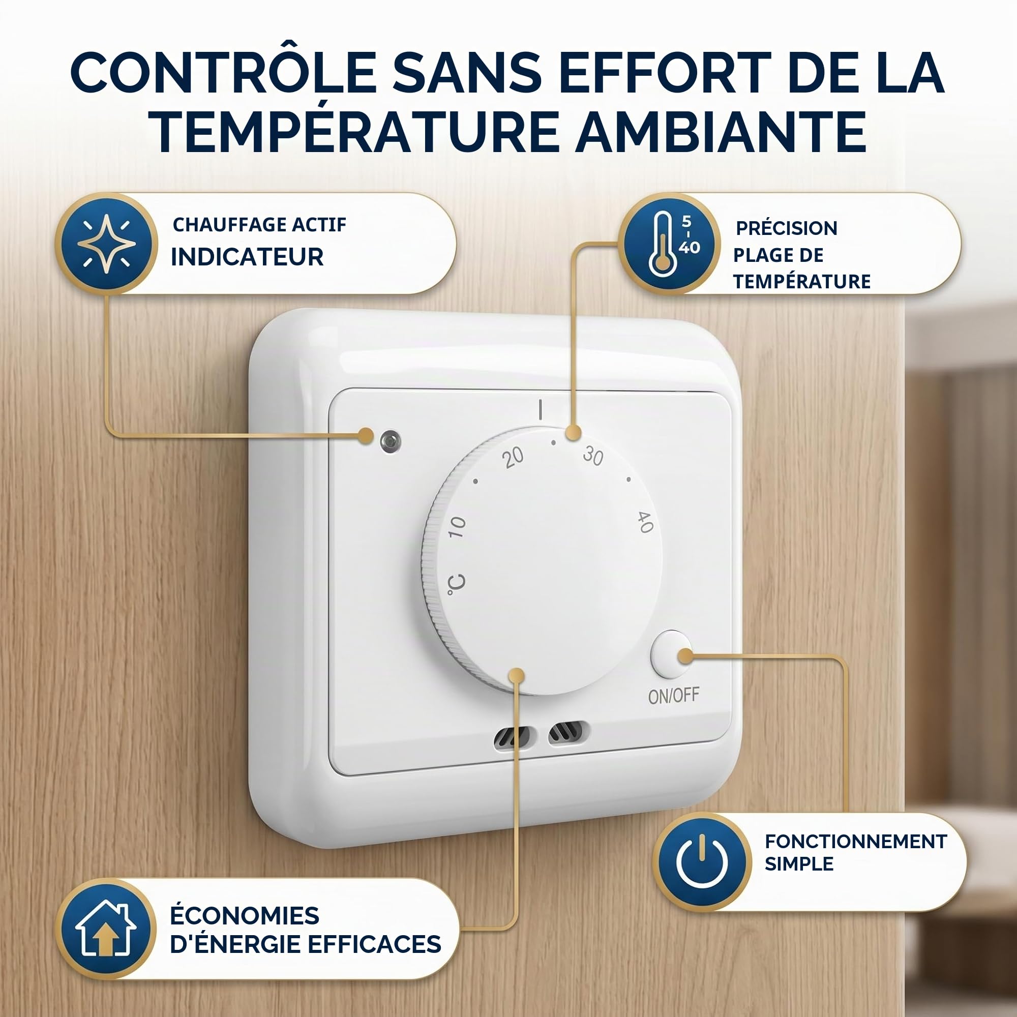 AUNMAS Thermostat de Sortie Régulateur de Chauffage 230V 16A Thermostat de Chauffage électrique mécanique Mural
