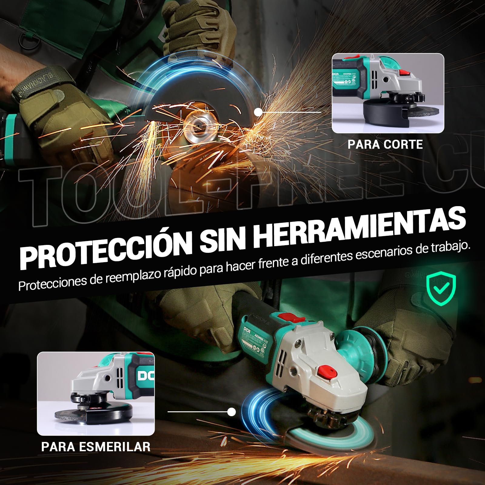 DCA Amoladora Angular sin Cable 20V sin Escobillas, Ø125mm, incl. Batería 4.0Ah & Cargador Rápido, 8500RPM Amoladora Angular Profesional con Tapa de Cierre Rápido, 6 Discos para Cortar, Desbastar
