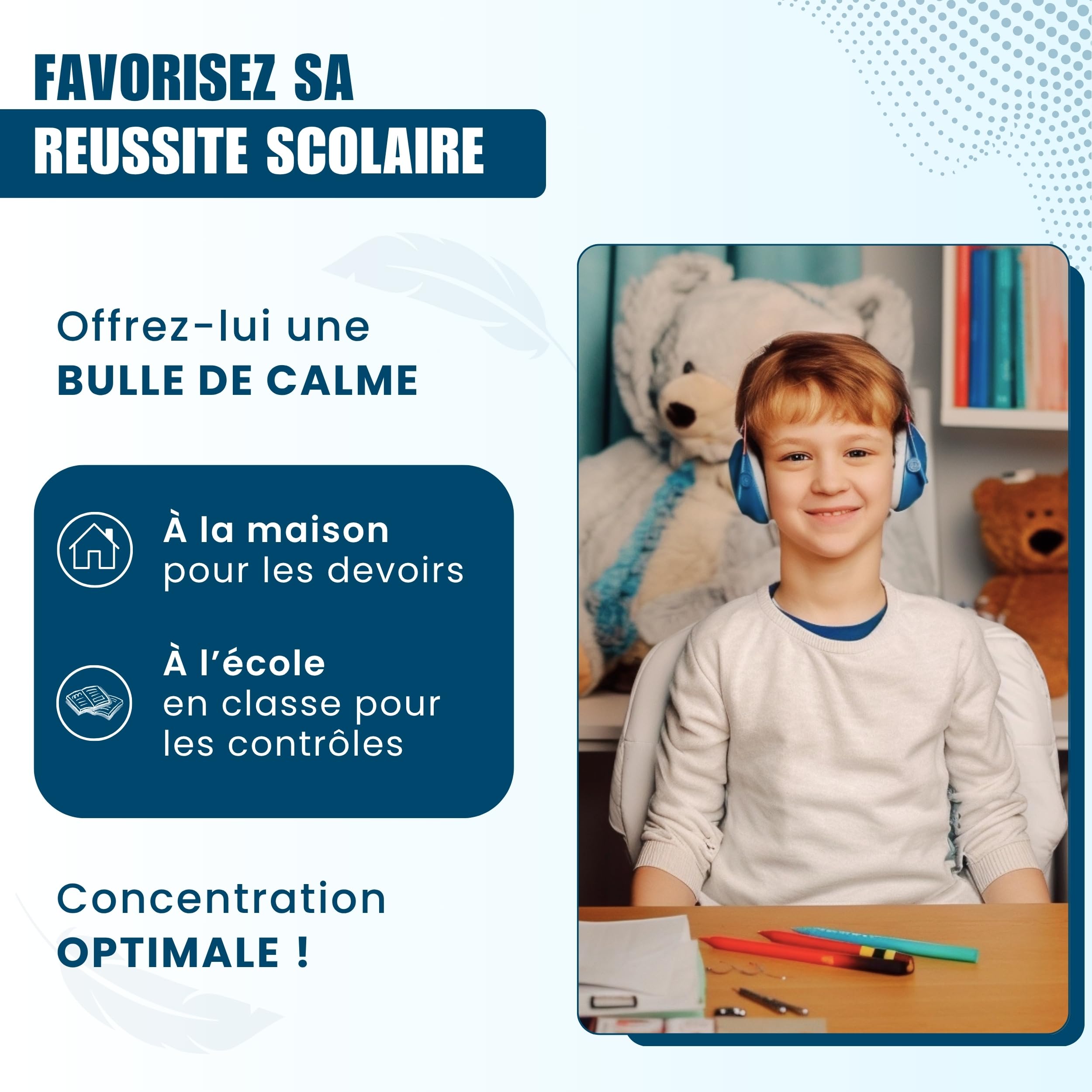 Casque anti-bruit enfant TDAH/Autiste : Meilleure concentration à l'école et des devoirs maison sereins. Protège jusqu'à 16 ans dans les environnements bruyants.