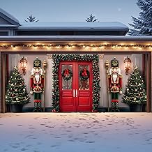 7 x 16 Ft Garage Door Christmas Decorations Outdoor, Large Xmas Nutcracker Soldiers Welcome Scene Christmas Garage Door Cover, Rustic Vintage Buddy Christmas for Home Wall Patio Yard Outside