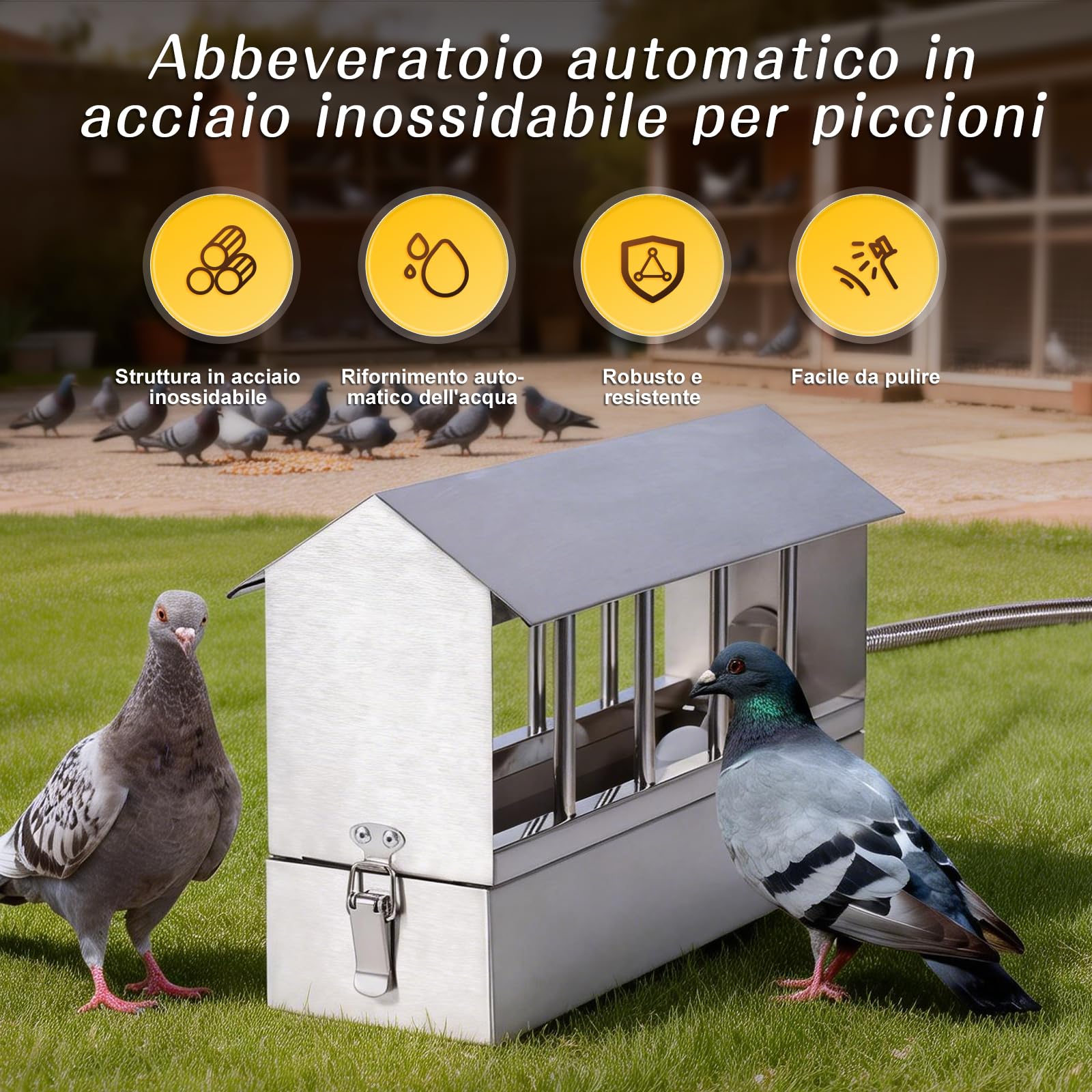 Abbeveratoio Automatico per Polli, Distributore D'Acqua per Pollame con Valvola a Galleggiante e Tubo di Collegamento in Rame, Sistema di Abbeveraggio in Acciaio Inossidabile per Piccioni, Anatre