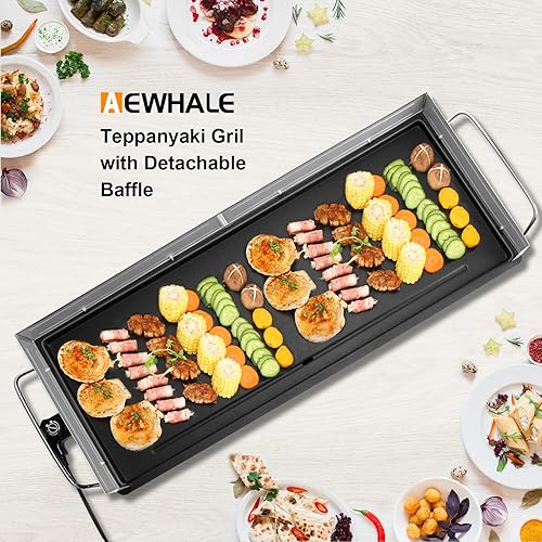 Miniatura 6 de AEWHALE Parrilla eléctrica antiadherente extra grande de 35 pulgadas, parrilla Teppanyaki para interiores y exteriores, con temperatura ajustable,