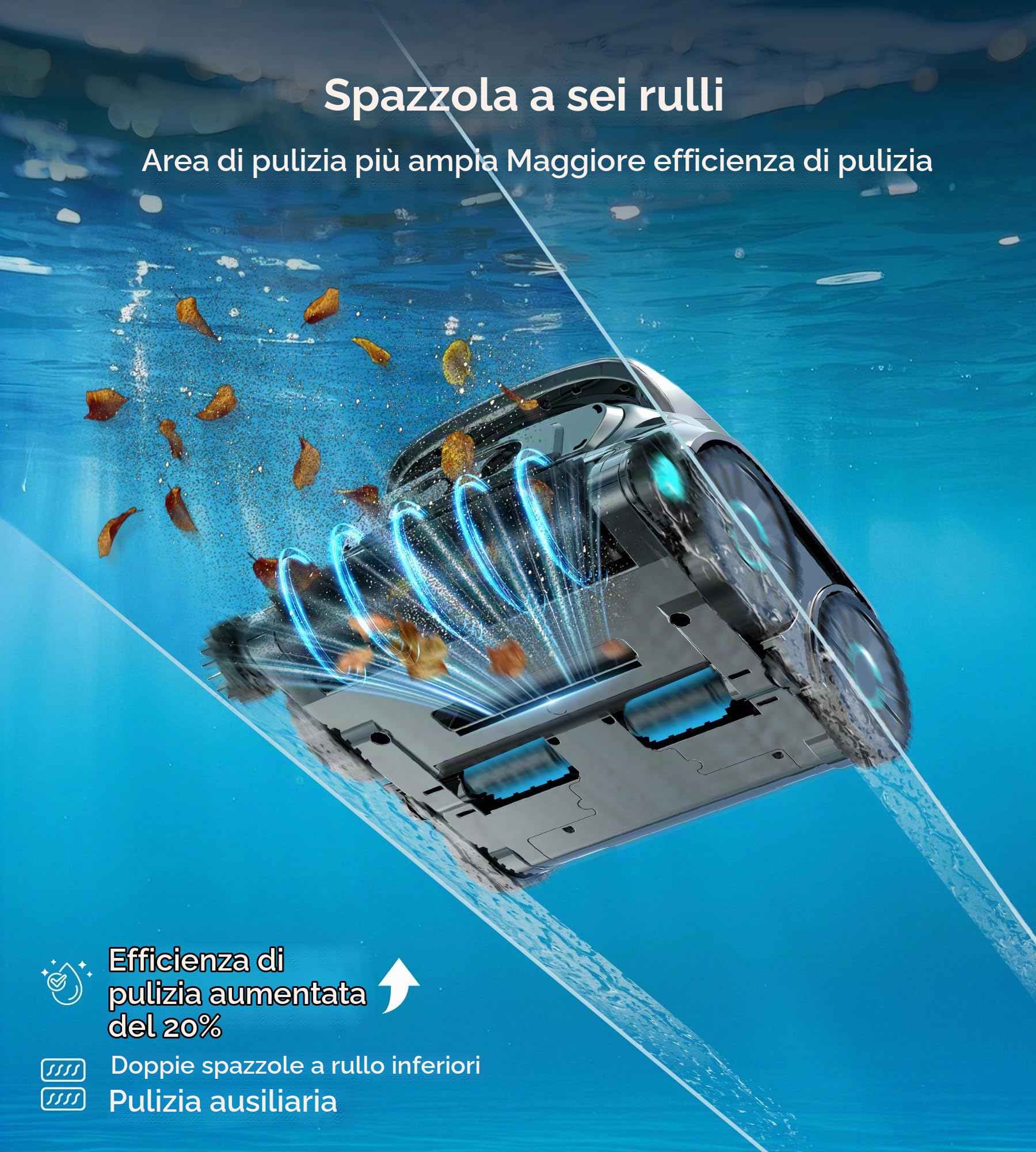 WYBOT OS600 Robot Piscina, Senza Fili, Pulizia Fondo E Pareti, Autonomia 120 Min, Navigazione Intelligente, Parcheggio Automatico, per Piscine Interrate E Fuori Terra, Verde Chiaro Nebbia