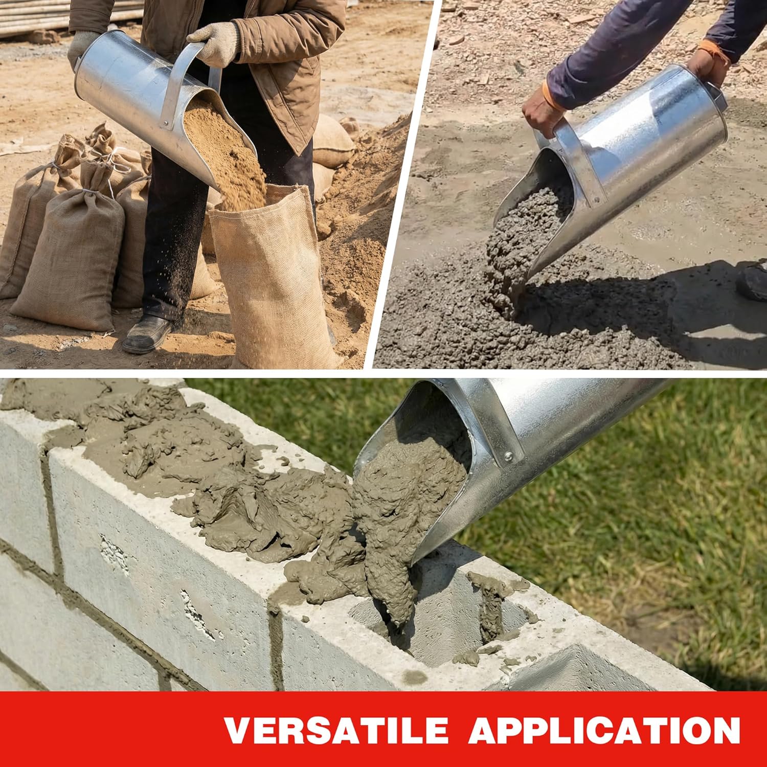 Sandbag Filler with Handle, Iron Sand Funnel Scoop Concrete Masonry Tools for Construction Site